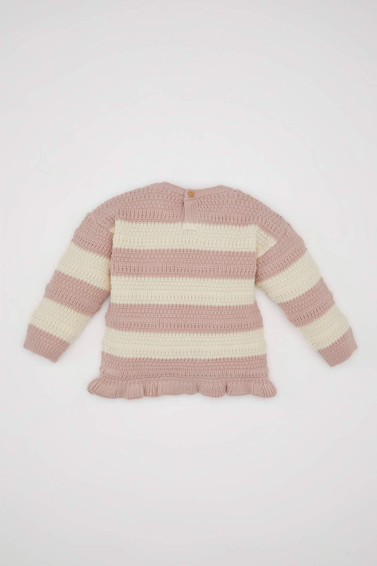 Defacto Çizgili Bisiklet Yaka Düğmeli Triko Kazak Kız Bebek C8088A524AU fotoğrafı 4 (önizleme)