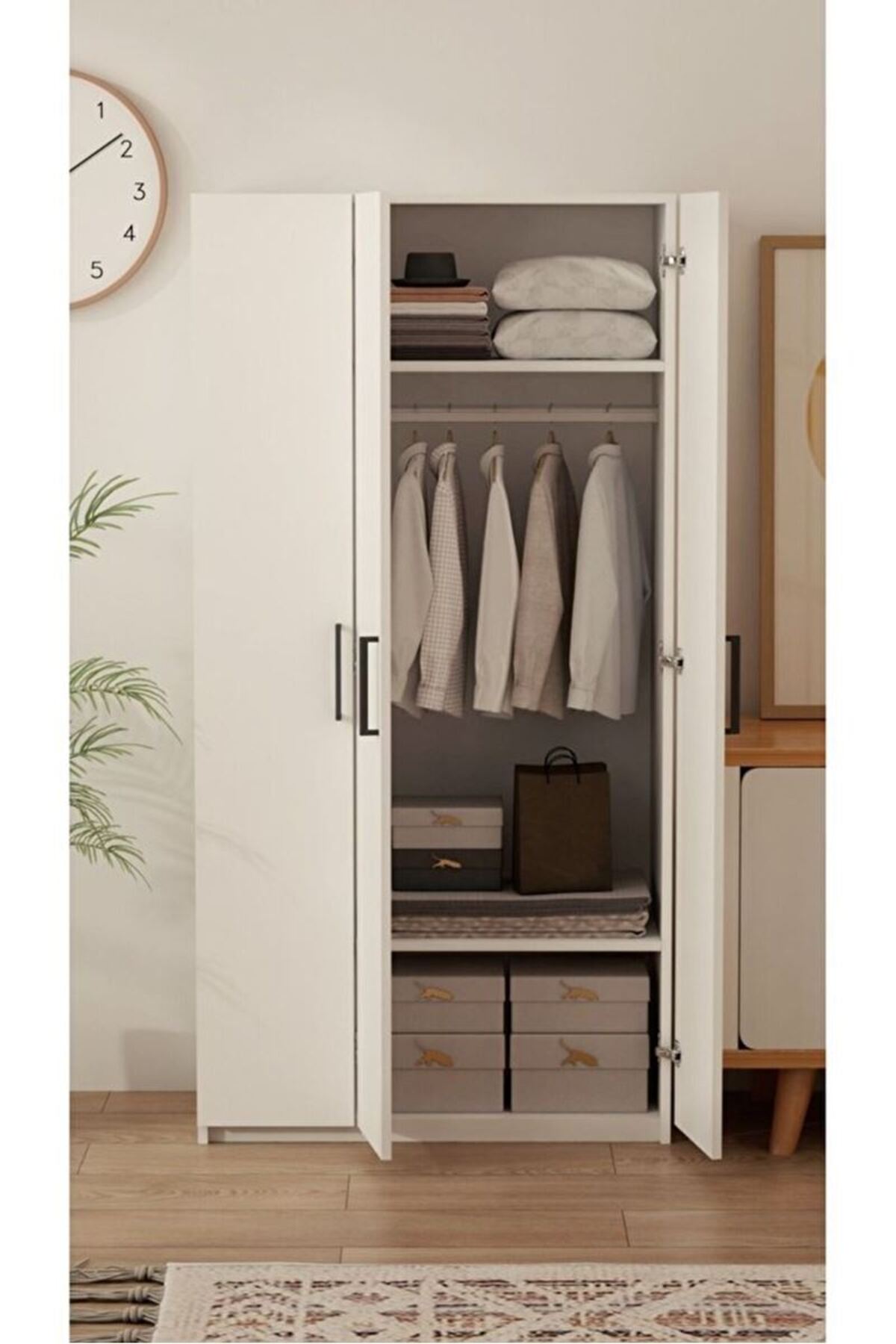 Ripon 3 Door 8 Shelf Wardrobe Closet 3 Door Wardrobe White