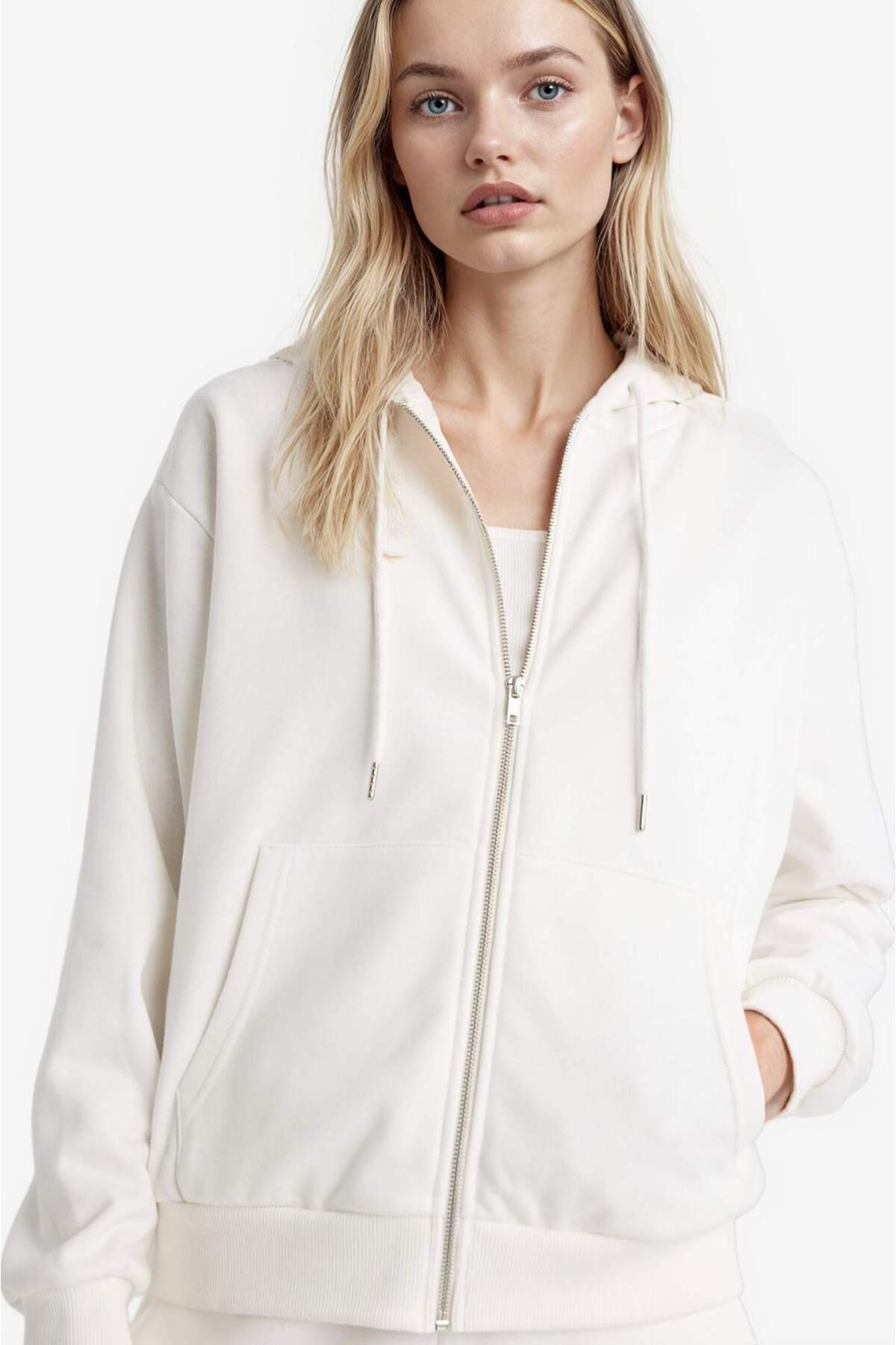 Relax Fit Hooded Pressed Thick Zippered Sweatshirt C1809AX24WN