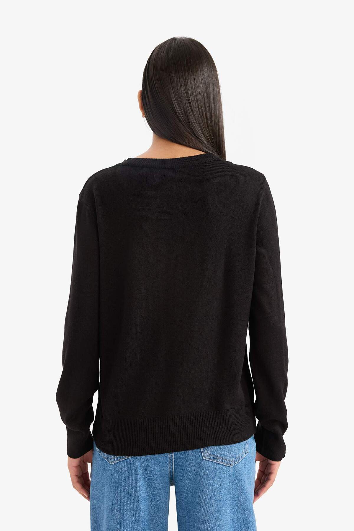 Defacto  Relax Fit V Yaka Triko Kazak C4024AX24WN - Görsel 4