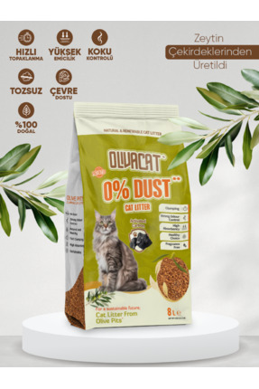 Olivacat Zeytin Çekirdeğinden Üretilen Aktif Karbonlu Tozsuz Doğal Kedi Kumu 8 L