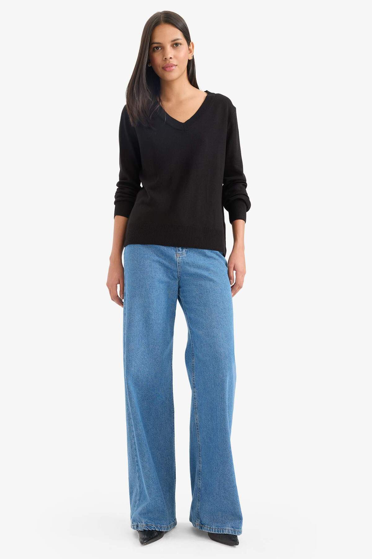 Defacto  Relax Fit V Yaka Triko Kazak C4024AX24WN - Görsel 2