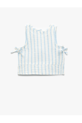 Koton Fiyonk Detaylı Viskon Karışımlı Bisiklet Yaka Çizgili Crop Bluz