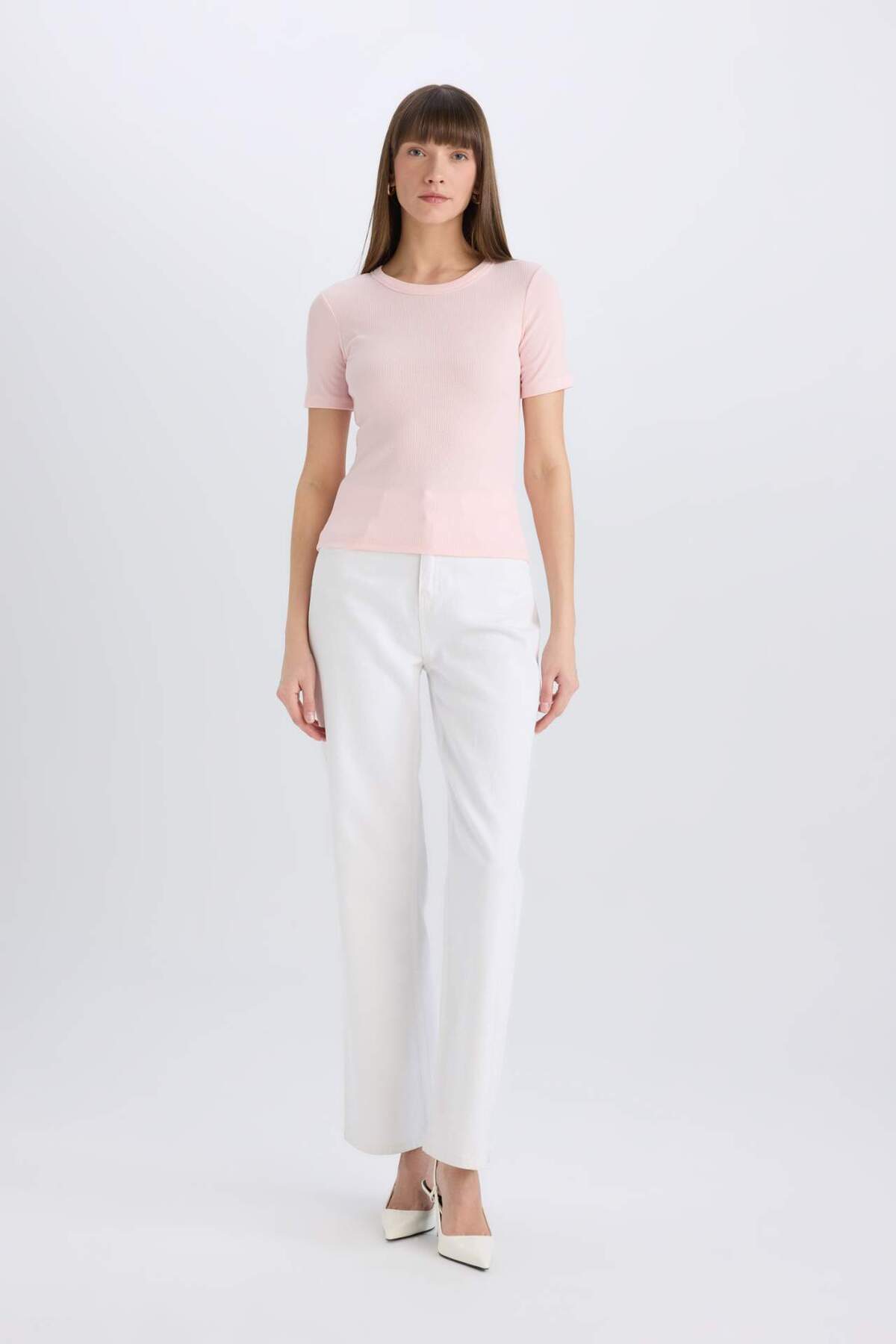 Defacto  Slım Fıt Fitilli Kaşkorse Basıc Tişört C0097AX24SM - Görsel 2