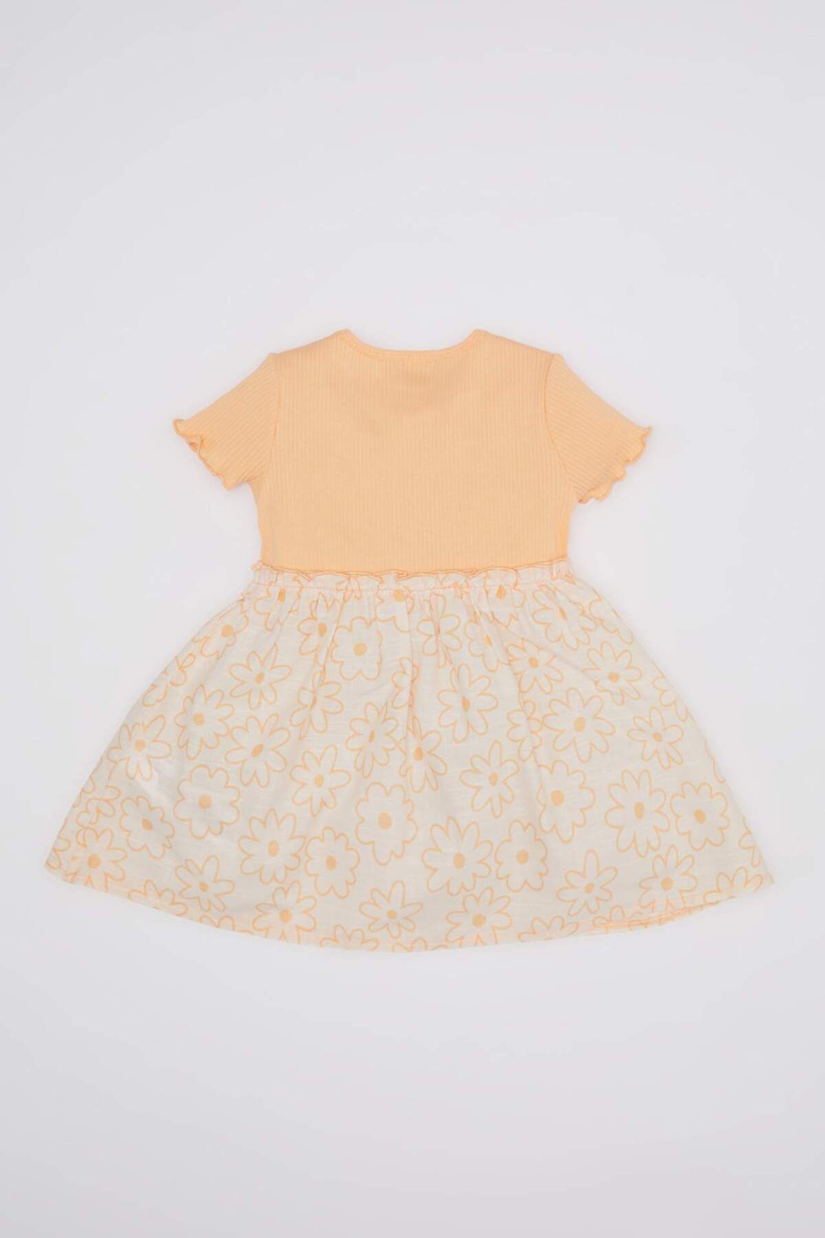 Defacto Çiçekli Kısa Kollu Fitilli Kaşkorse Elbise Kız Bebek C4524A524SM fotoğrafı 4 (önizleme)