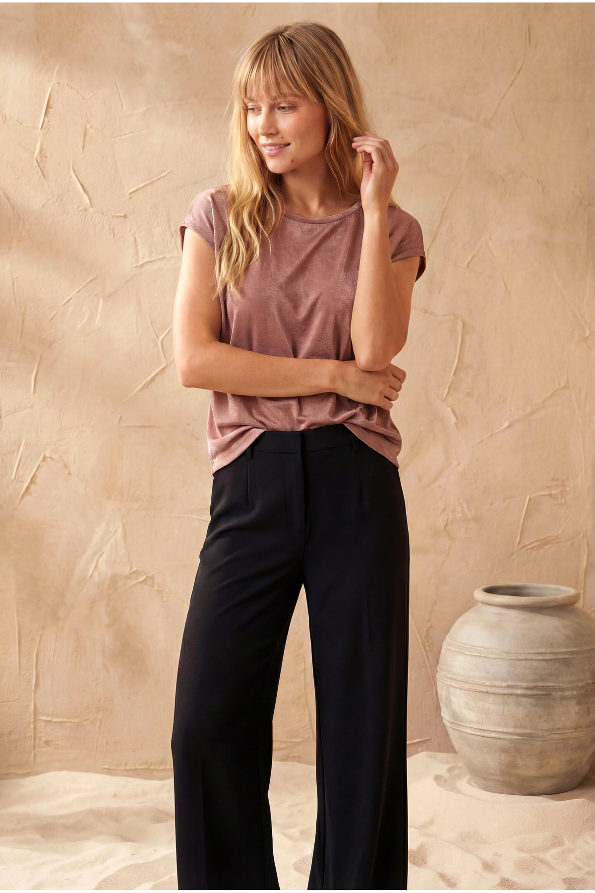 Ashy Pink Crew NECK Women's Short Sleeve T-Shirt BETTY O-Neck TOP