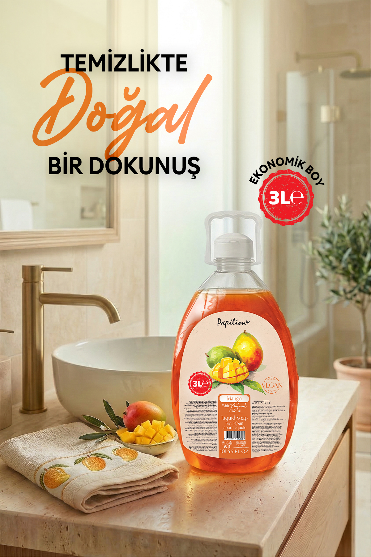 Papilion Mango Kokulu Sıvı El sabunu 3000 ml Nemlendirici Büyük Boy pH Dengeli Tüm Cilt Tipleri İçin - Fiyatı, Yorumları
