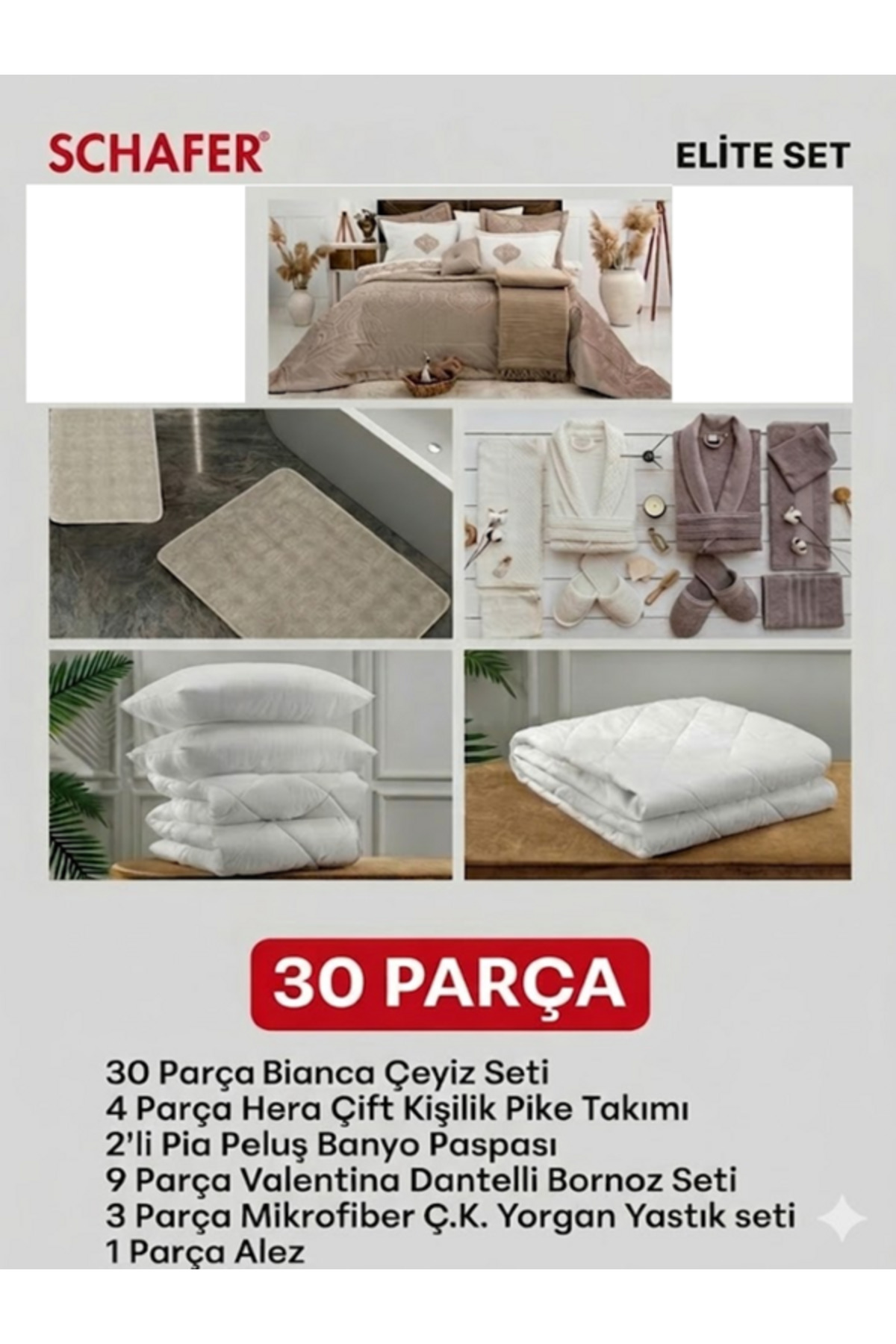CAZİP Home Anna 30 Parça Çeyiz Seti Bornoz Pike Takımı Yorgan
