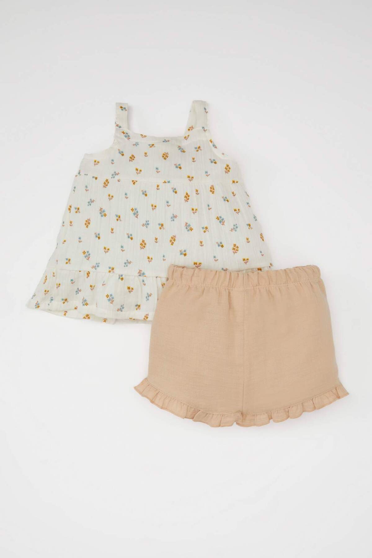 Defacto Kız Bebek 2li Takım Çiçekli Müslin Askılı Bluz Şort C8703A524SM fotoğrafı 5 (önizleme)