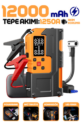 Enshall 4in1 Akü Takviye Cihazı Powerbank Özellikli Çantalı Oto Kompresör 12....