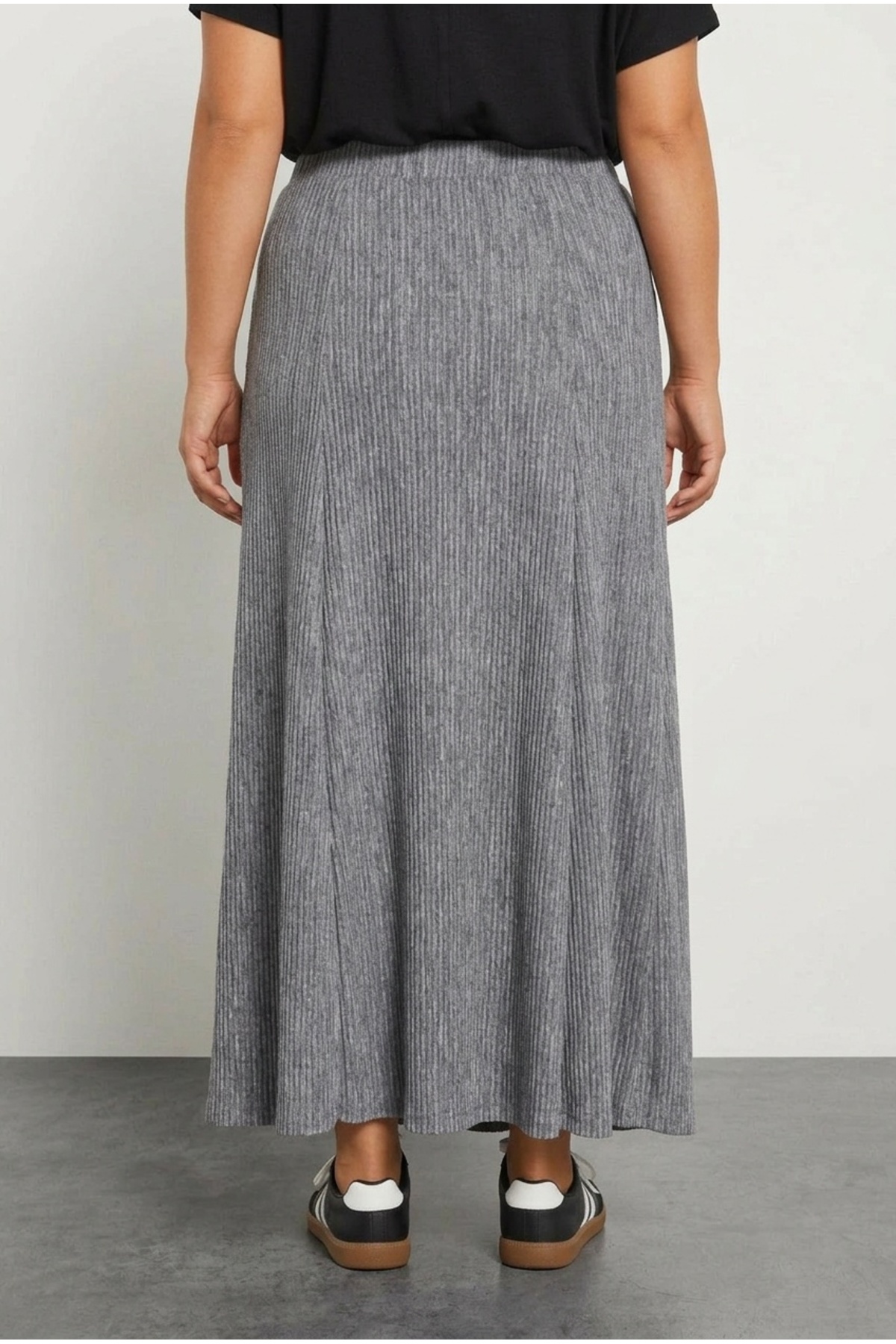 Stil Diva  Büyük Beden Pileli Beli Lastikli Önden Cepli Fitilli Maxi Etek 303899 - Görsel 5