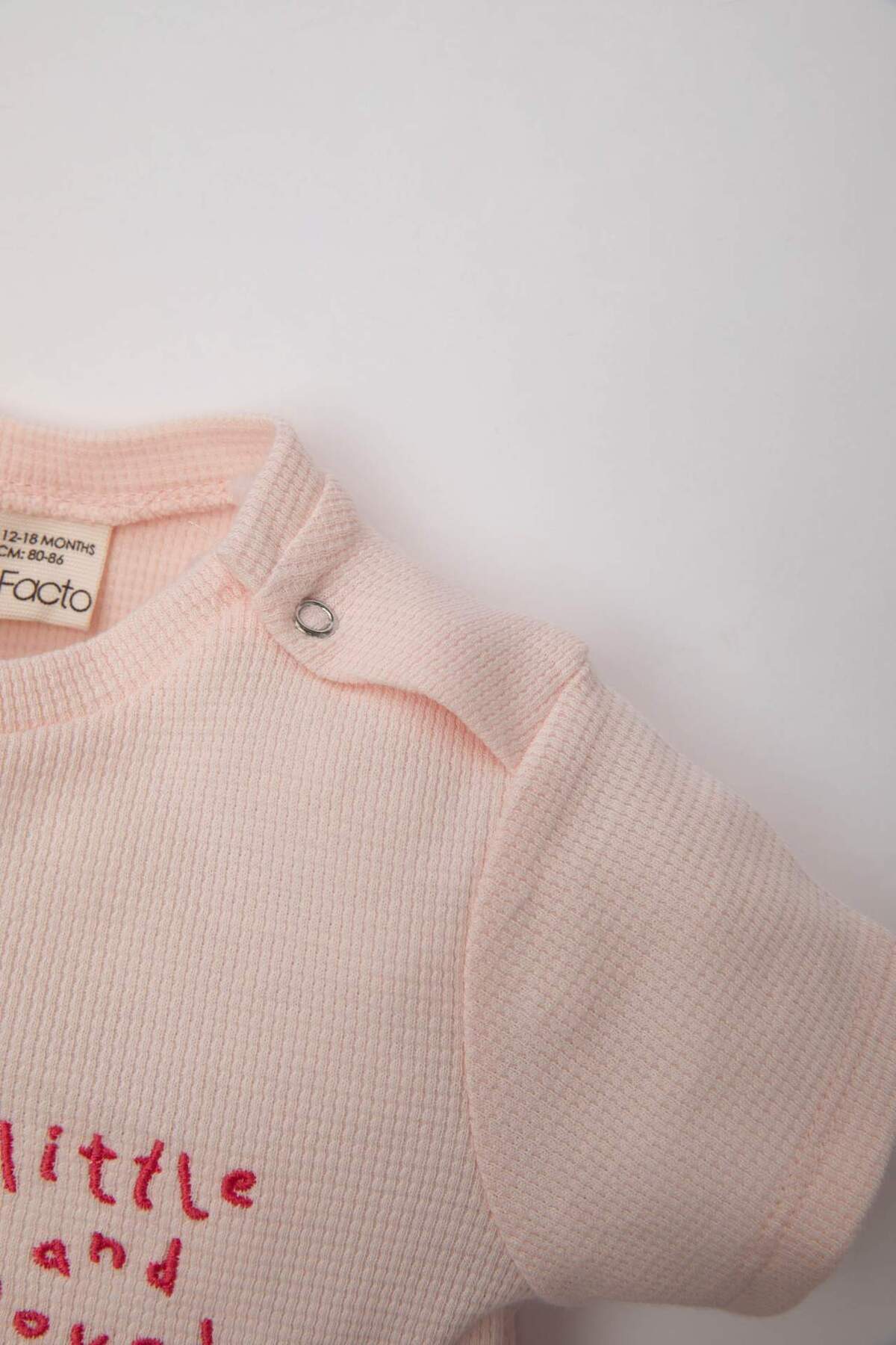 Defacto Kız Bebek 2li Takım Nakışlı Waffle Kısa Kollu Tişört Şort C2552A524SM fotoğrafı 4 (önizleme)