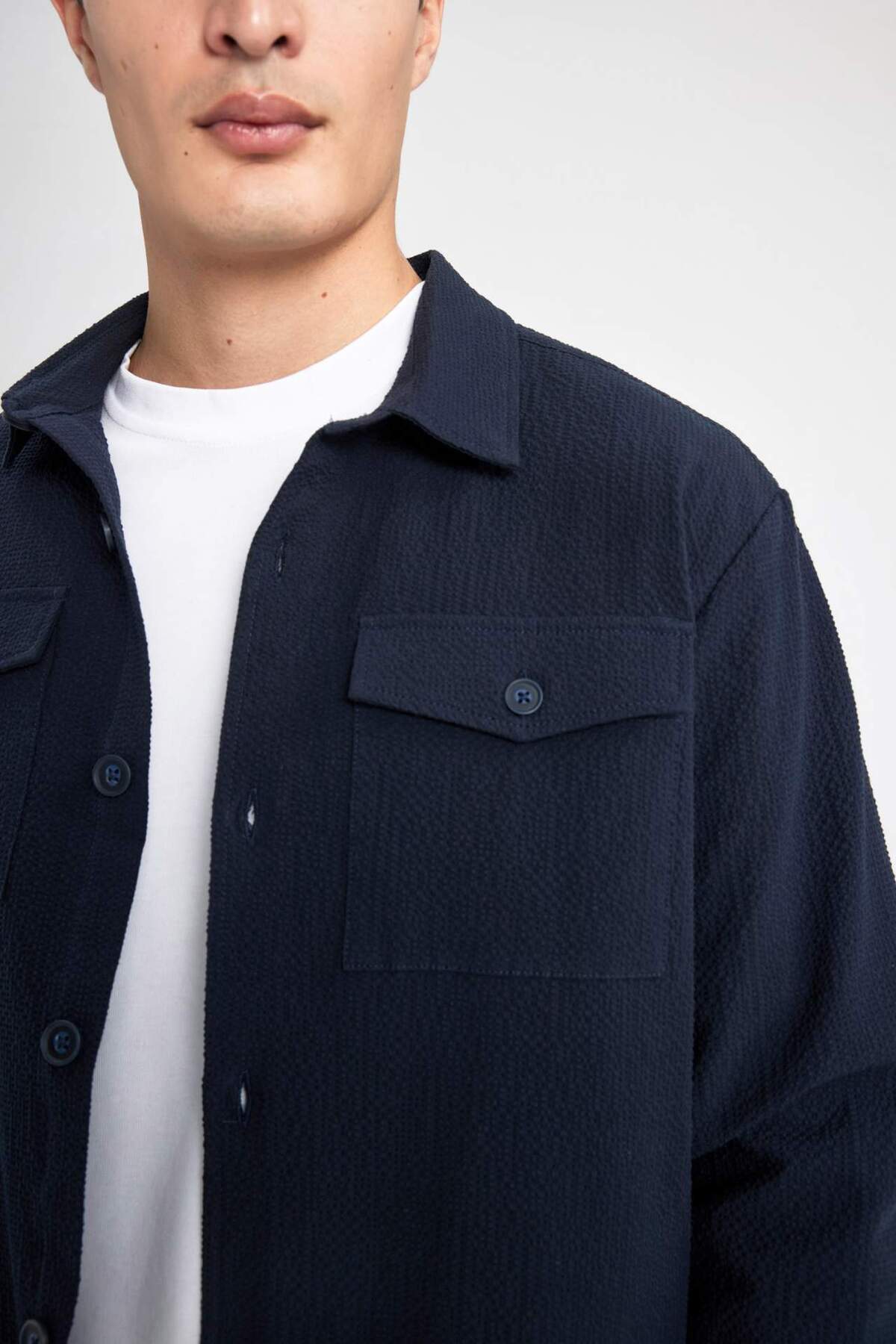 DeFacto Regular Fit Polo Yaka Gofre Dokulu Gömlek Ceket B6682AX24SP görsel 5