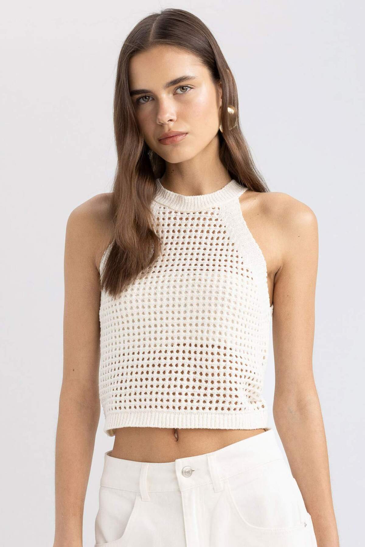 DeFacto Crop Neckholder Kragen Openwork Strickwaren Athlete C4589AX24SM
