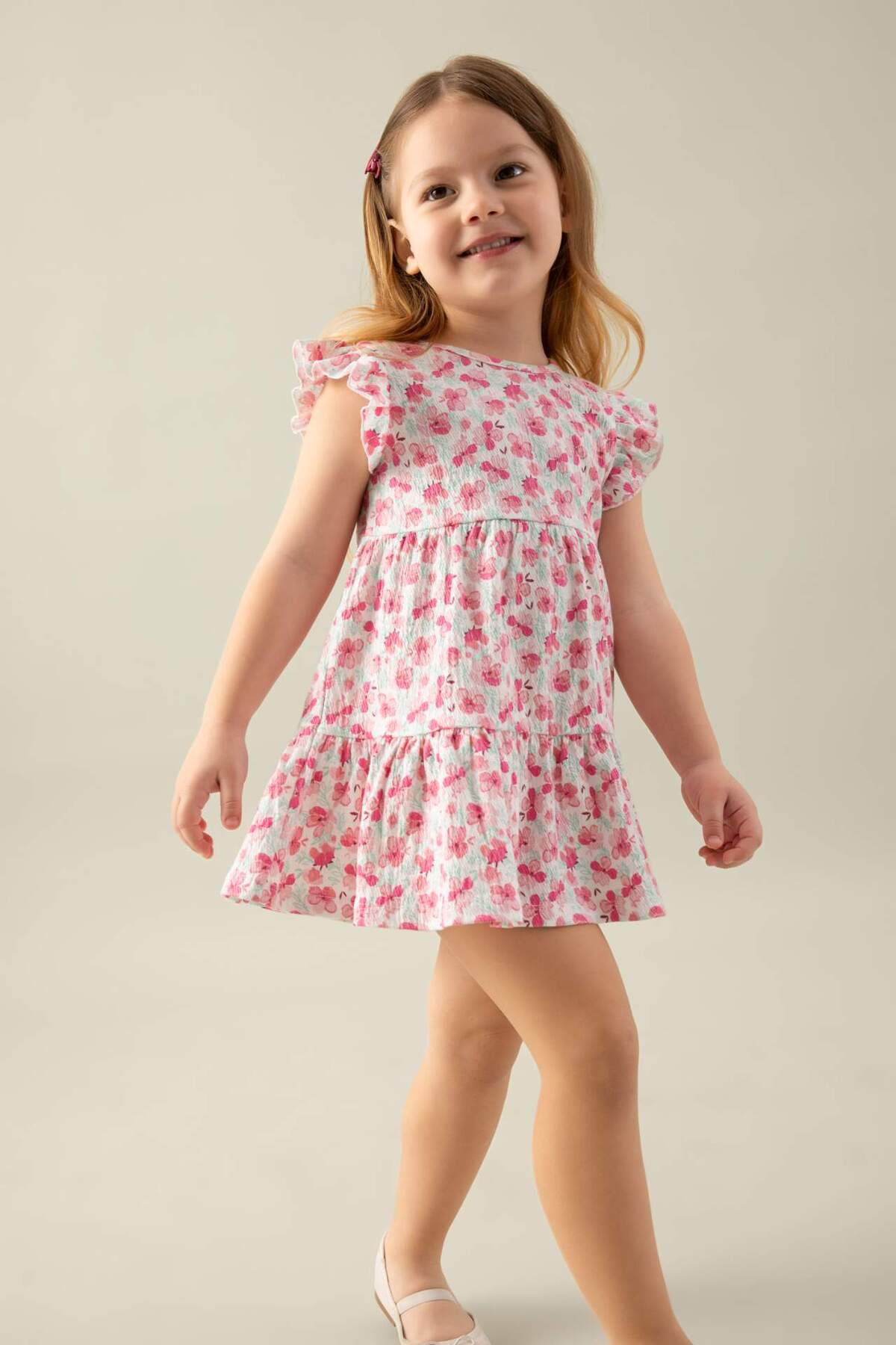 Defacto Çiçekli Kısa Kollu Elbise Kız Bebek C5207A524SM fotoğrafı 2 (önizleme)