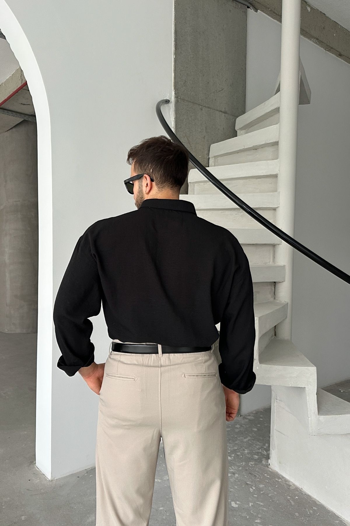 Livio Ferri  Napas Erkek Oversize Keten Görünümlü Gömlek - Görsel 6