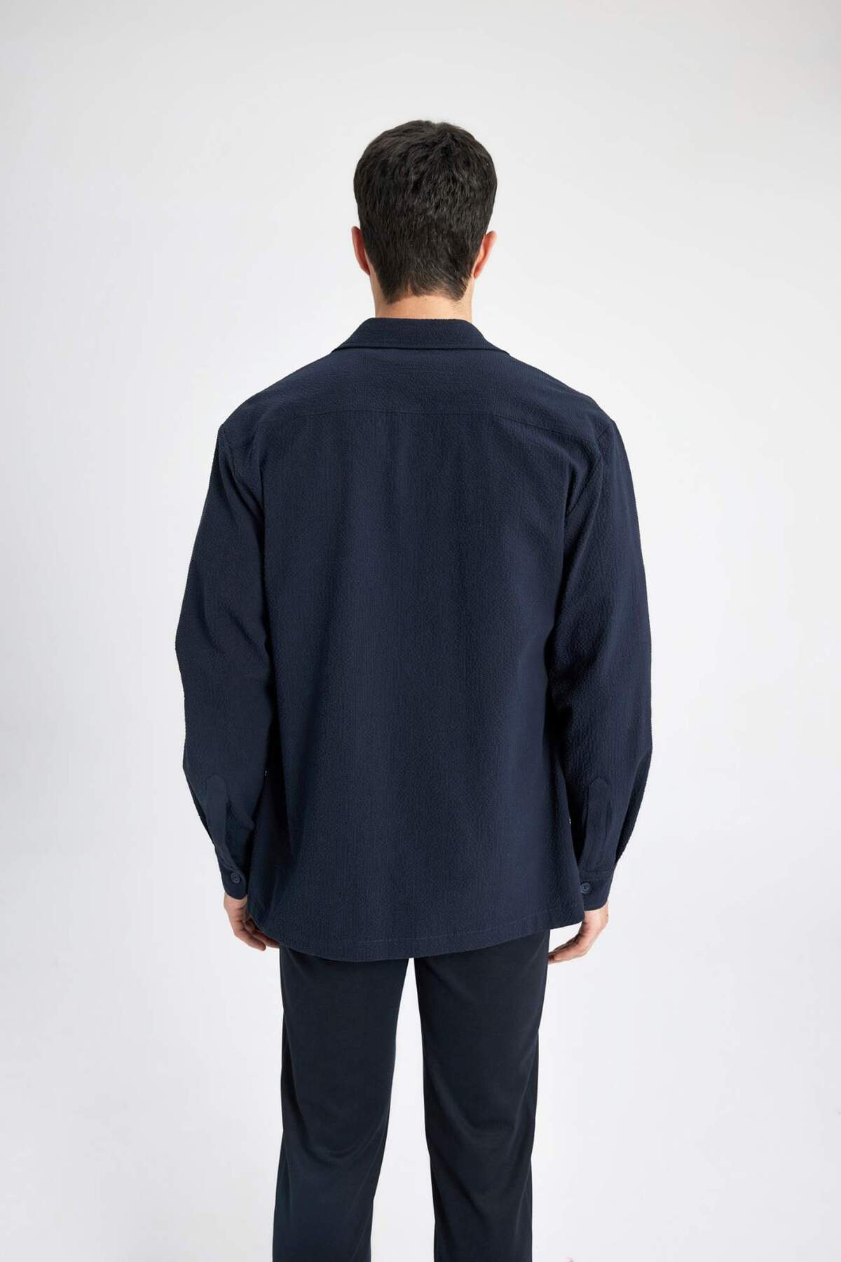 DeFacto Regular Fit Polo Yaka Gofre Dokulu Gömlek Ceket B6682AX24SP görsel 7