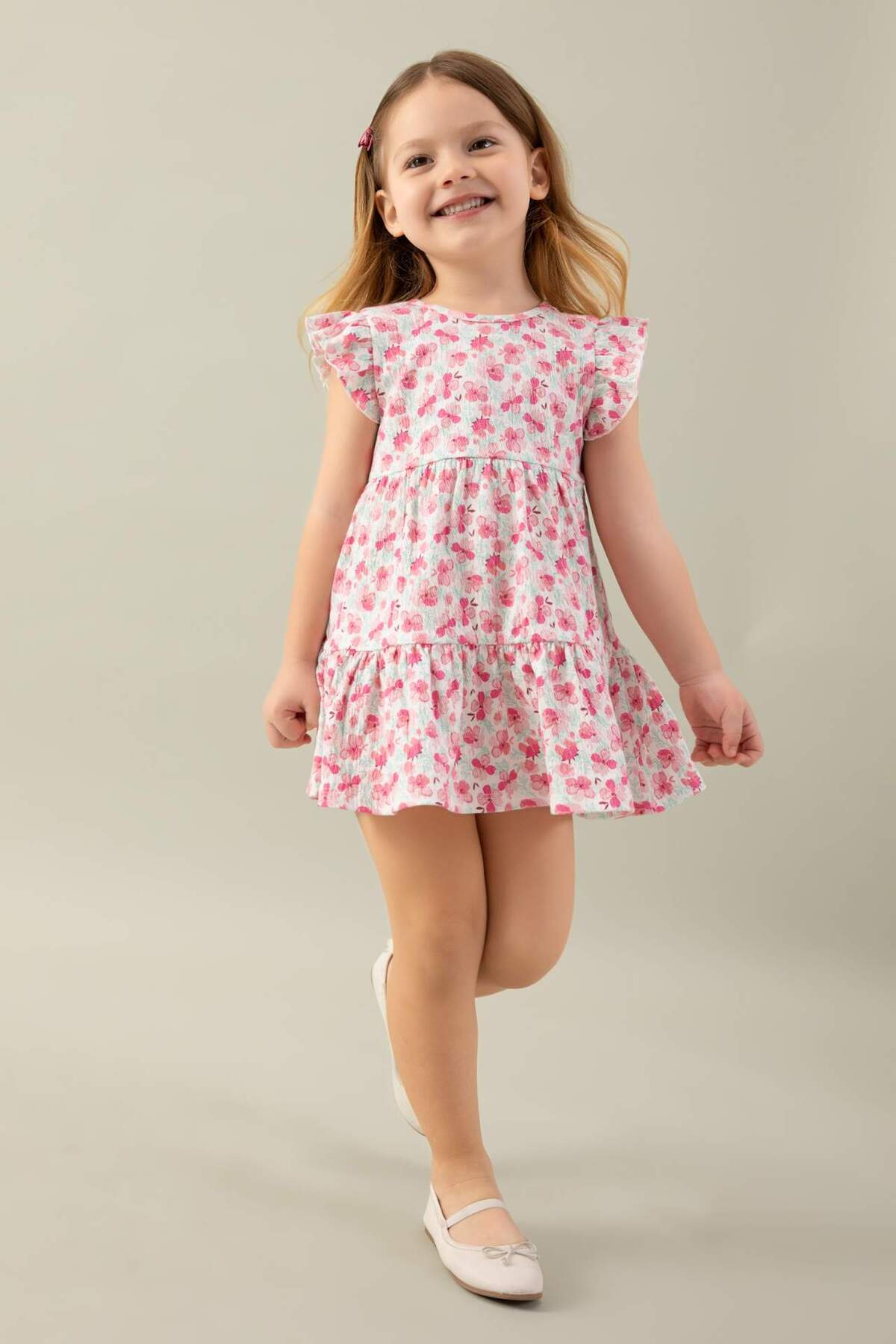 Defacto Çiçekli Kısa Kollu Elbise Kız Bebek C5207A524SM fotoğrafı 3 (önizleme)