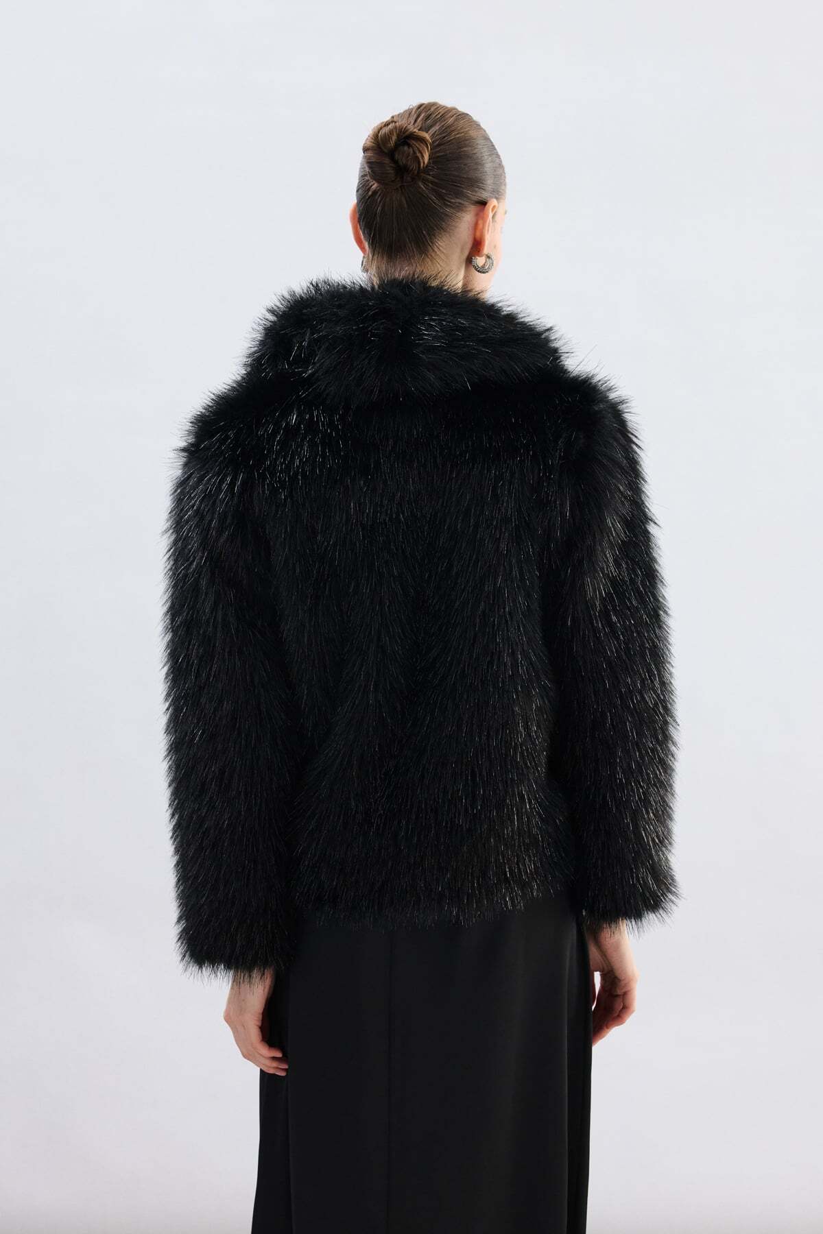 Sateen  Geniş Yakalı Simli Kürk - Siyah - Görsel 9