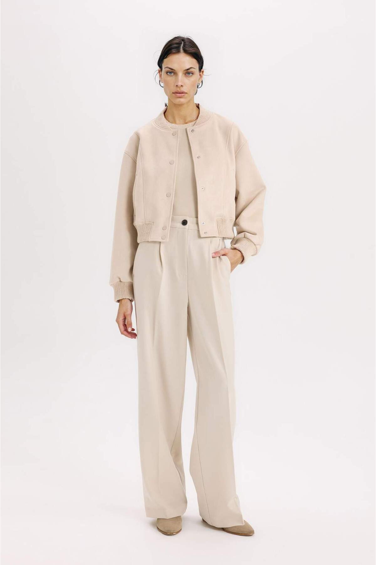 Defacto  Kolej Yaka Bomber Mont Ceket Basic Düz Çıtçıtlı Süet B8822AX24SP - Görsel 2