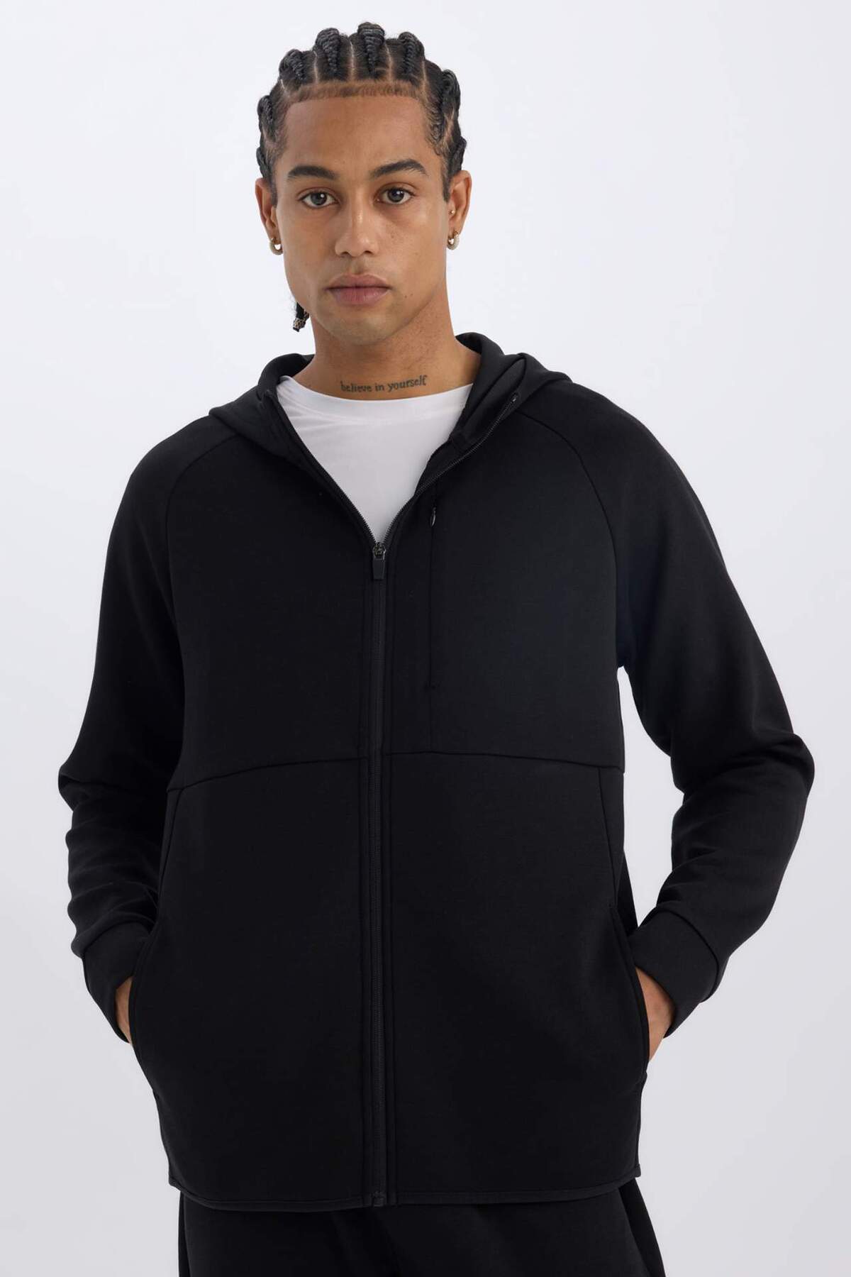 DeFacto Slim Fit Kapüşonlu Skuba Dalgıç Kumaş Fermuarlı Sporcu Sweatshirt A6956AX23AU