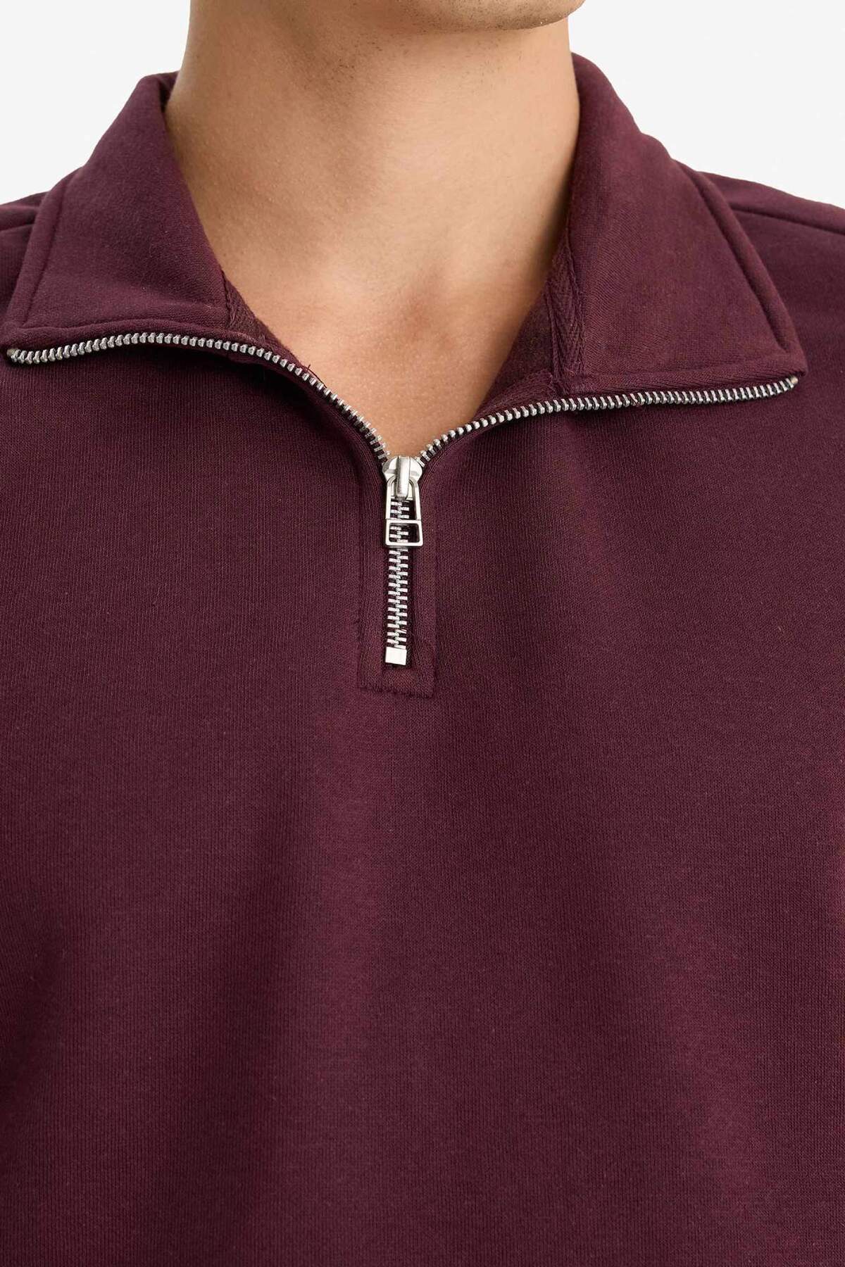 Defacto  Comfort Regular Fit Rahat Kalıp Fermuarlı Dik Yaka Basic Düz Sweatshirt X7405AZ23AU - Görsel 5