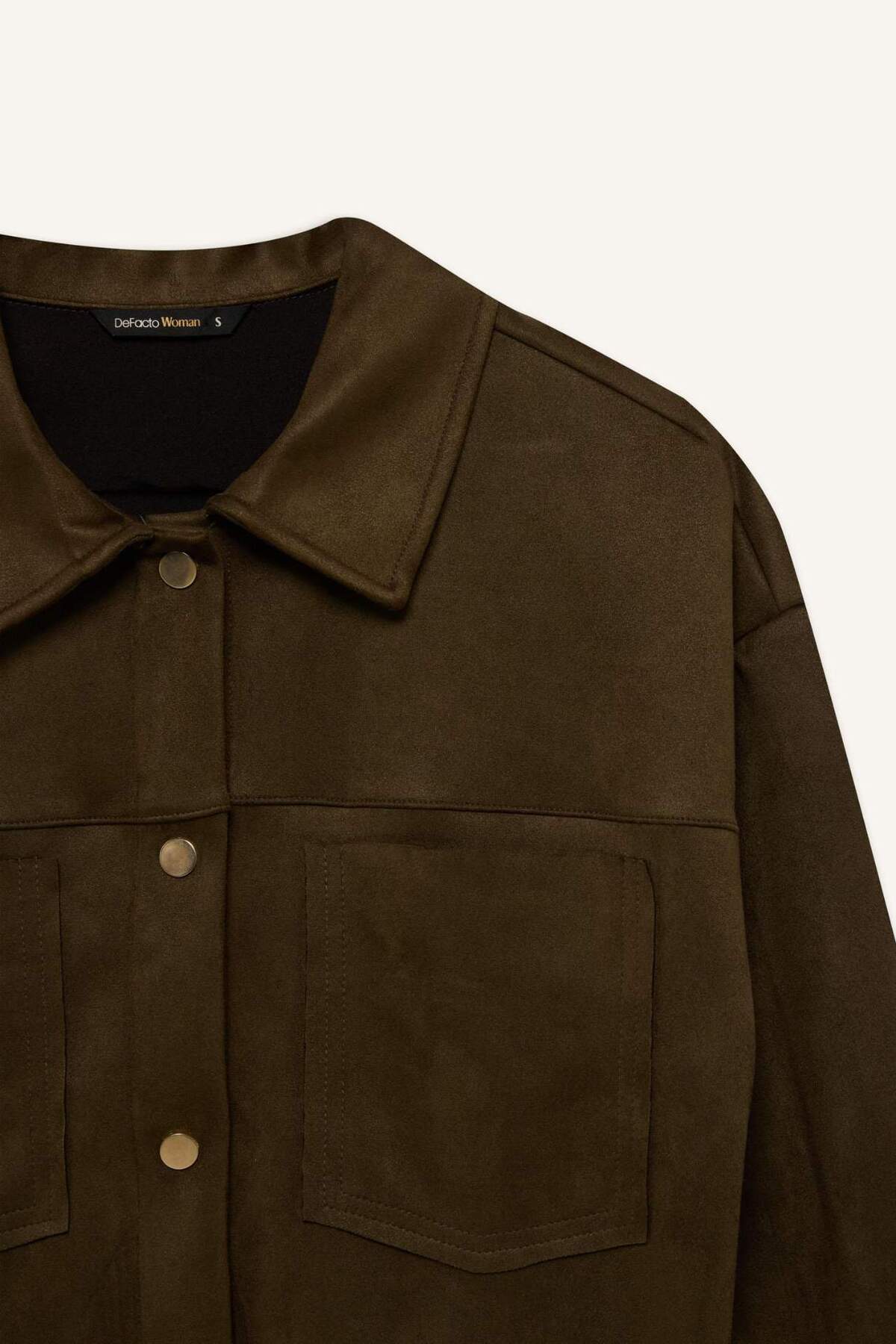 Defacto  Crop Çıtçıtlı Cepli Süet Gömlek Ceket B2983AX23WN - Görsel 8