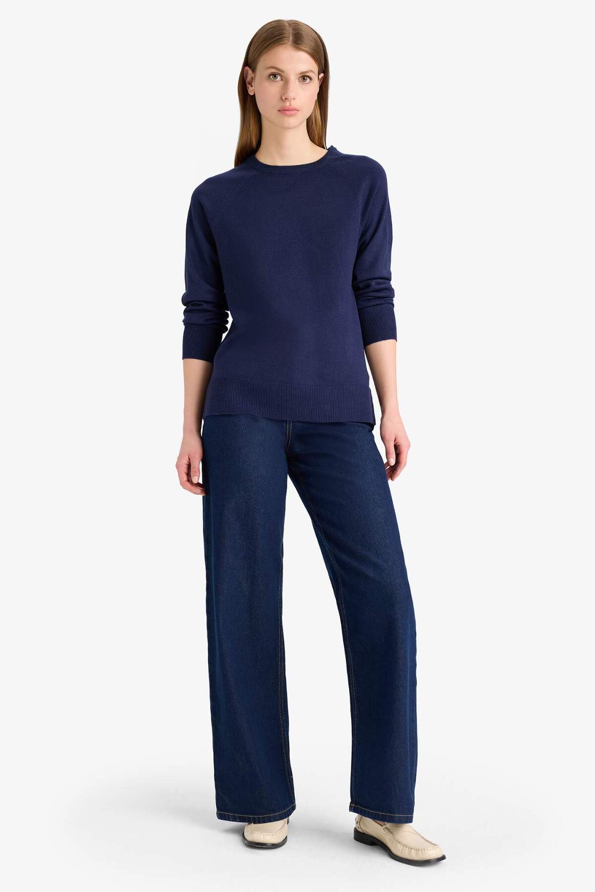 Defacto  Regular Fit Bisiklet Yaka Basic Düz Triko Kazak I6913AZ23WN - Görsel 2