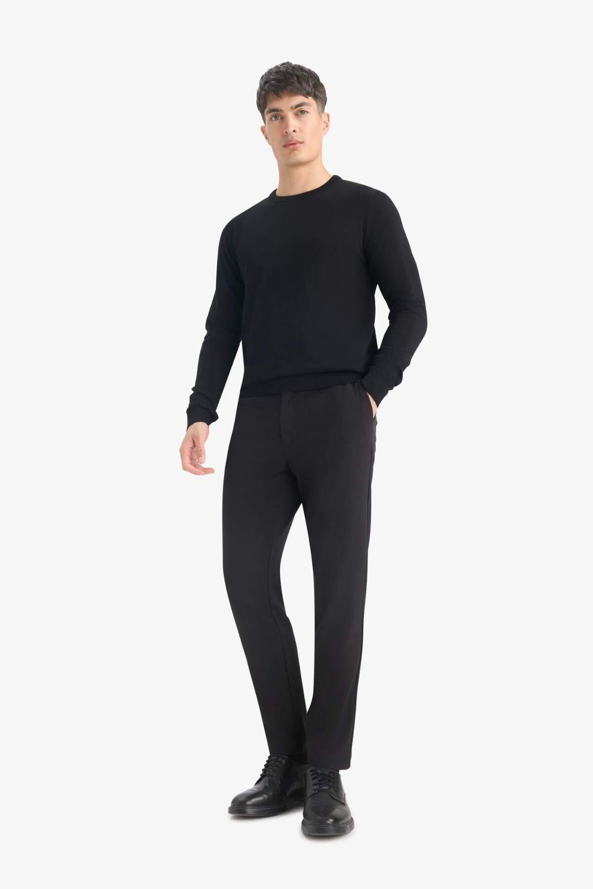 Defacto  Siyah Bisiklet Yaka Basic Düz Triko Rahat Triko Kazak A5268AX23AU - Görsel 2