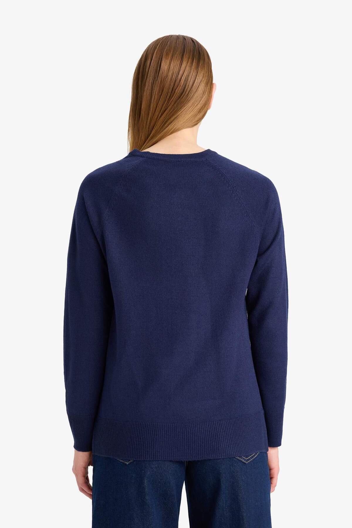 Defacto  Regular Fit Bisiklet Yaka Basic Düz Triko Kazak I6913AZ23WN - Görsel 6