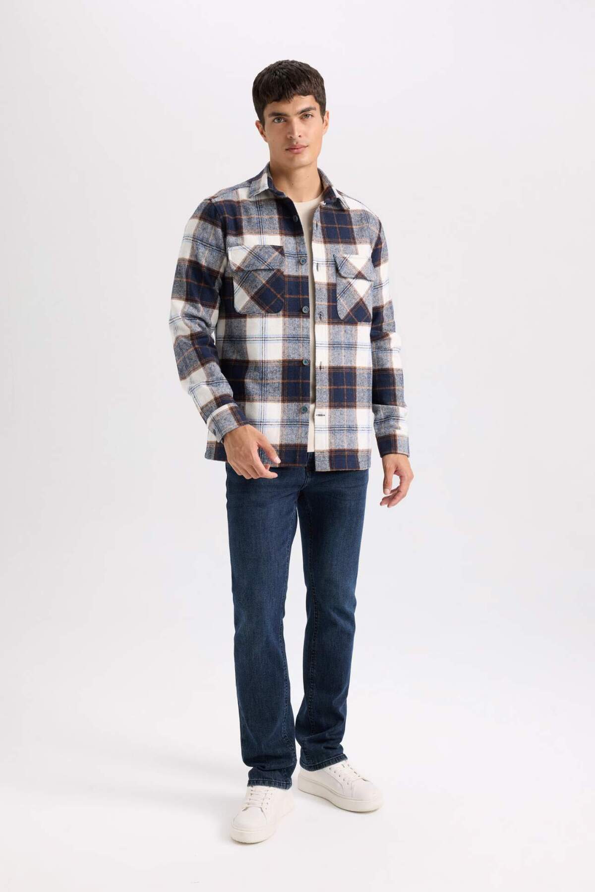 Regular Fit Ekose Oduncu Uzun Kollu Çift Cepli Gömlek Y9054AZ22WN — سرمه‌ای — تصویر 2 از 6