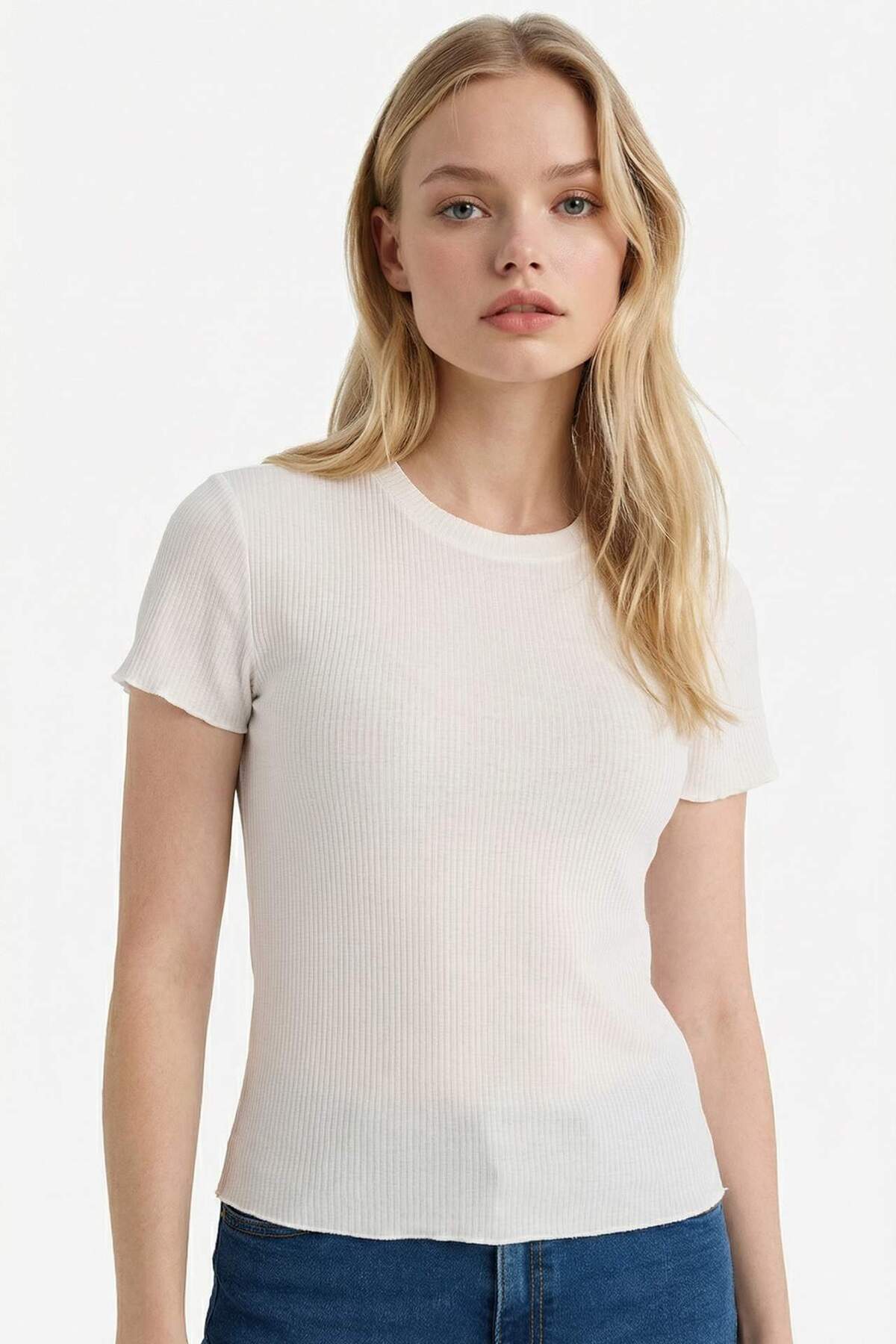Defacto Fitted Basic Ribbed Camisole White T-Shirt K7064Az23Sm