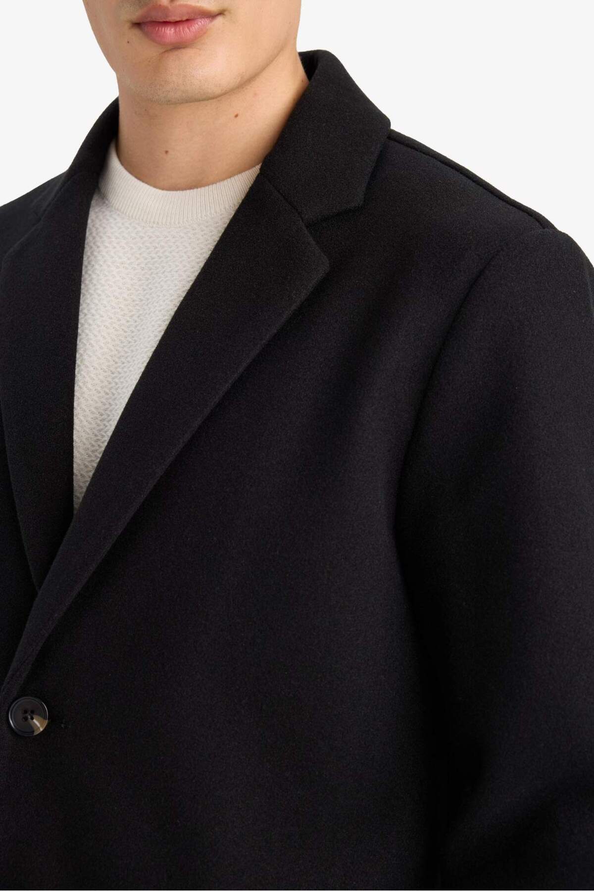 Defacto  Erkek Gri Relax Fit Ceket Yaka Düğmeli Cepli Kaşe Kaban Parka Y8903AZ22WN - Görsel 8