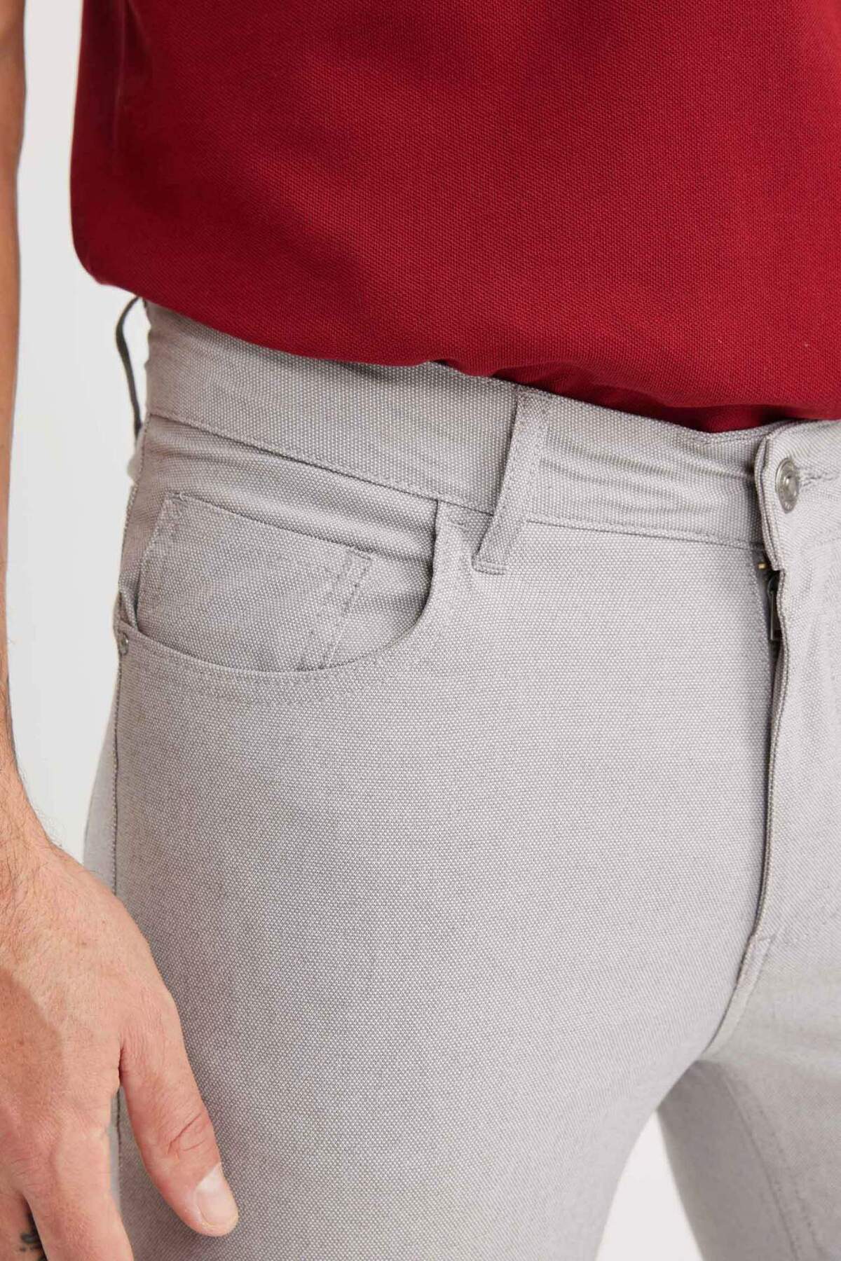 DeFacto Yazlık Chino Kanvas Dokulu Pantolon Slim Fit Dar Kesim Cepli Dar Paça T1055AZ21SP görsel 5