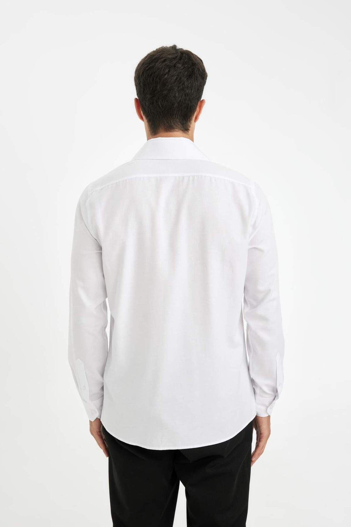 DeFacto Çabuk Kuruyan Slim Fit Dar Kesim Oxford Basic Düz Pamuk Karışımlı Uzun Kollu Beyaz Gömlek R4340AZ21S görsel 6