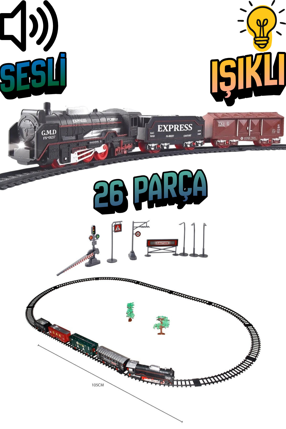 Olomo 26 Parça Klasik Model Tren Seti - Işıklı Sesli Raylı