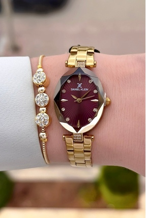 Daniel Klein Kadranı Bordo Kordonu Sarı Renk 24 Ay Garantili 22 mm Kadın Kol ...