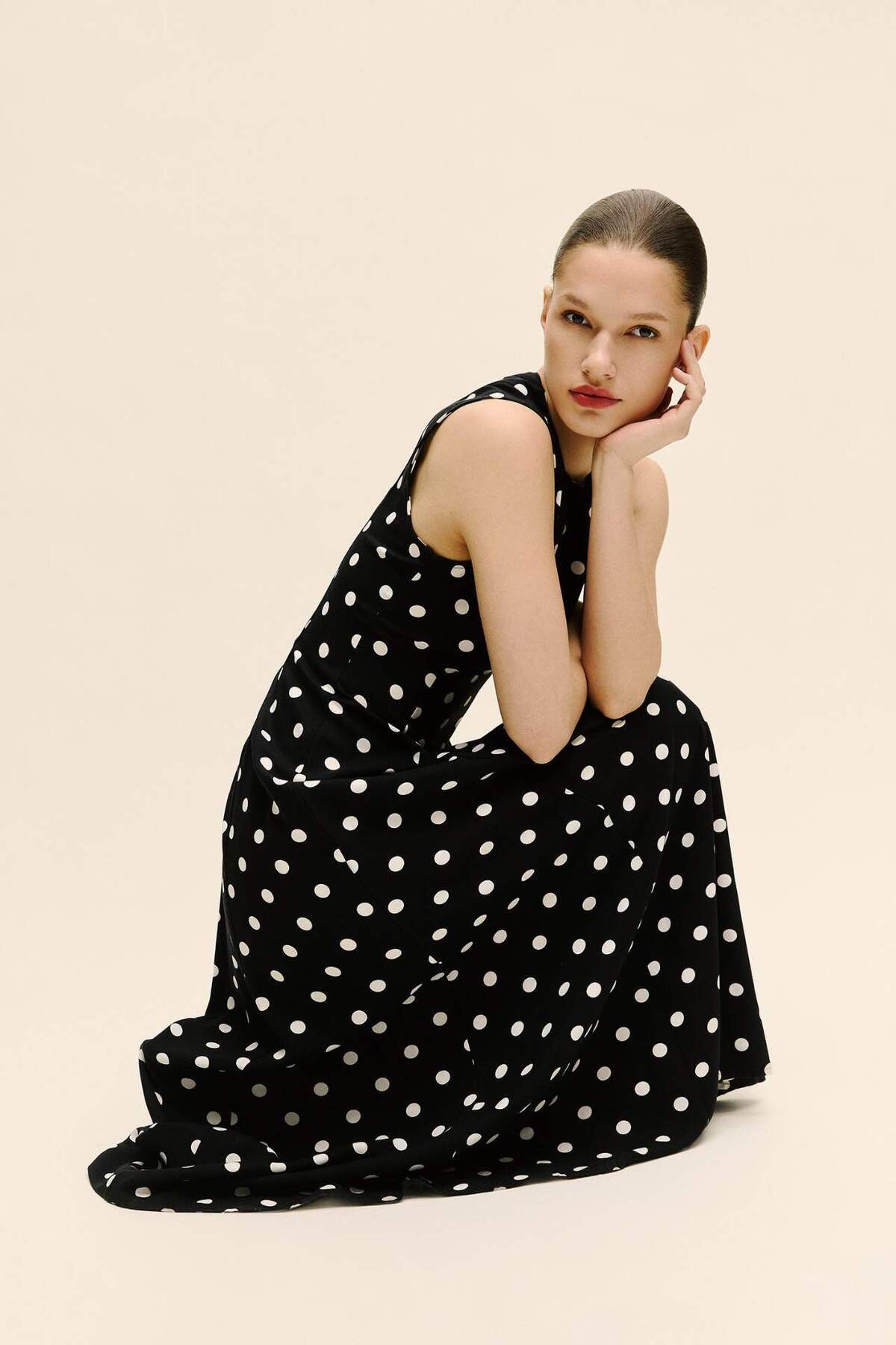 Defacto  Bisiklet Yaka Puantiyeli Poplin Kolsuz Midi Elbise F8241AX25AU - Görsel 5