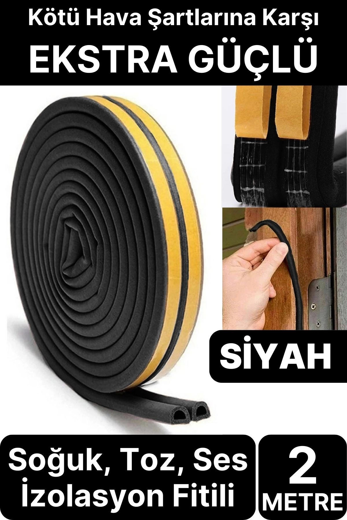 2 Meters Black Pvc Joinery Door Window Cold Proof Leak Proof Insulation Wick Adhesive 1x2=2 mt