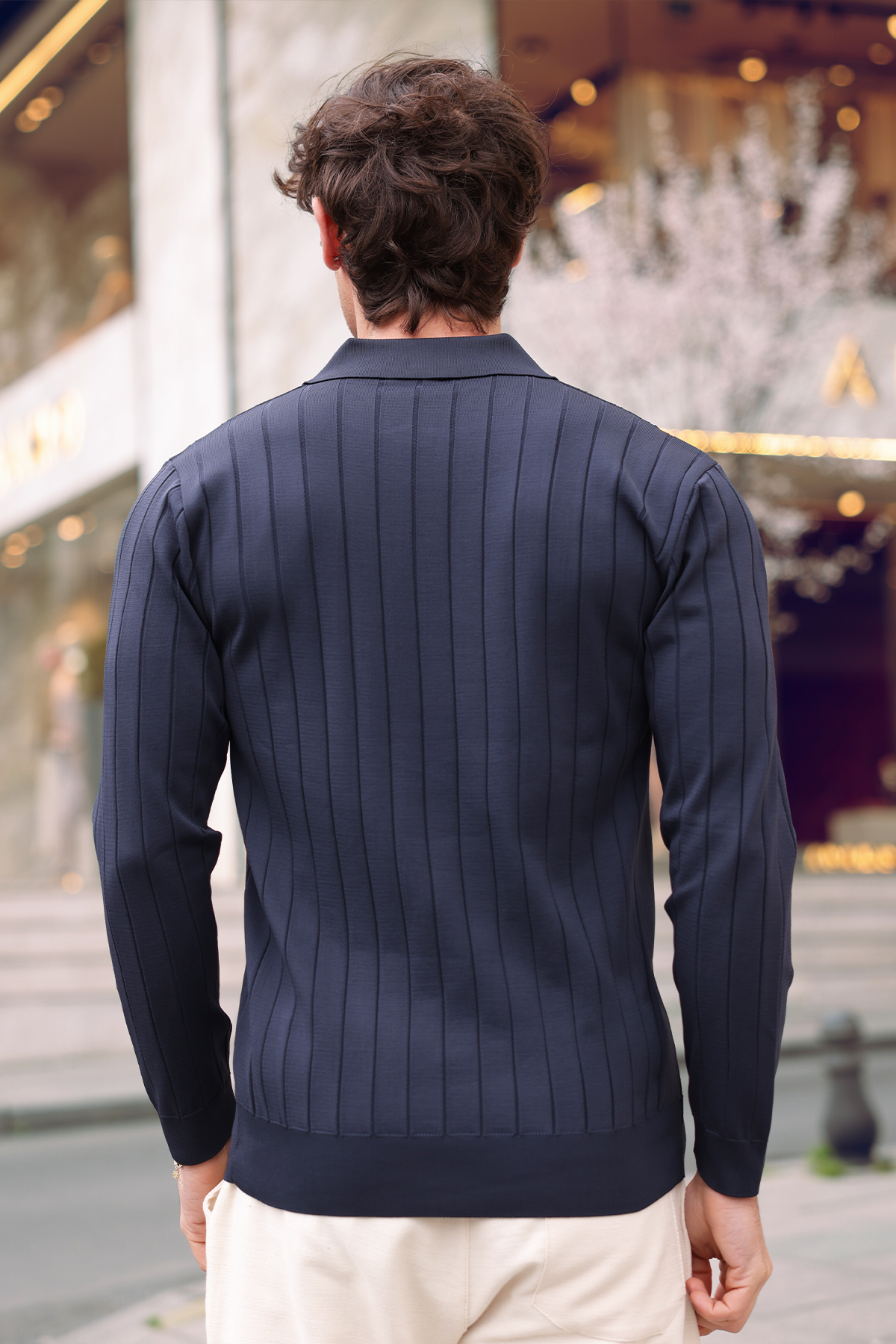 aziso  Lacivert Erkek Polo Yaka Yarım Fermuarlı Triko Kazak - Görsel 4