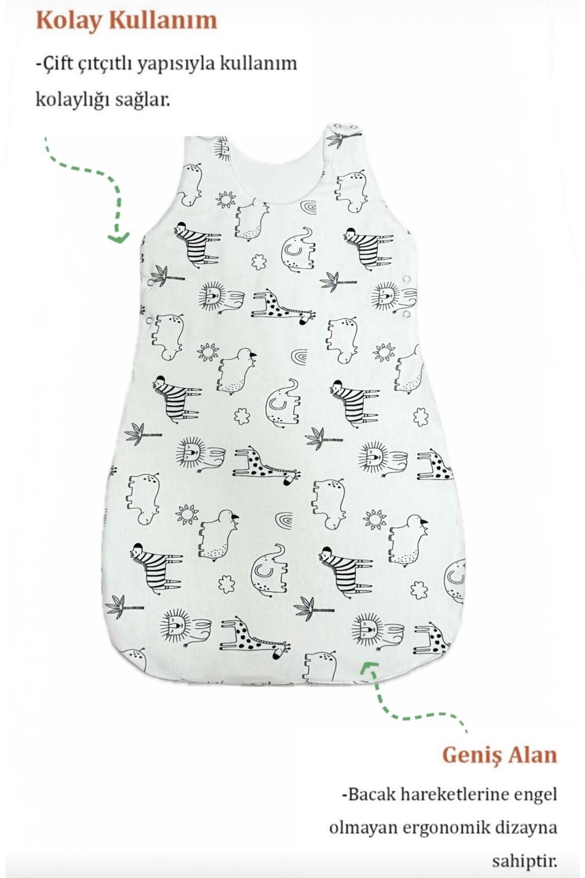 Lumos Trade Unisex Bebek Organik Soft Safari Kundak Uyku Tulumu 6-18 Ay - Önlük Hediyeli fotoğrafı 4 (önizleme)