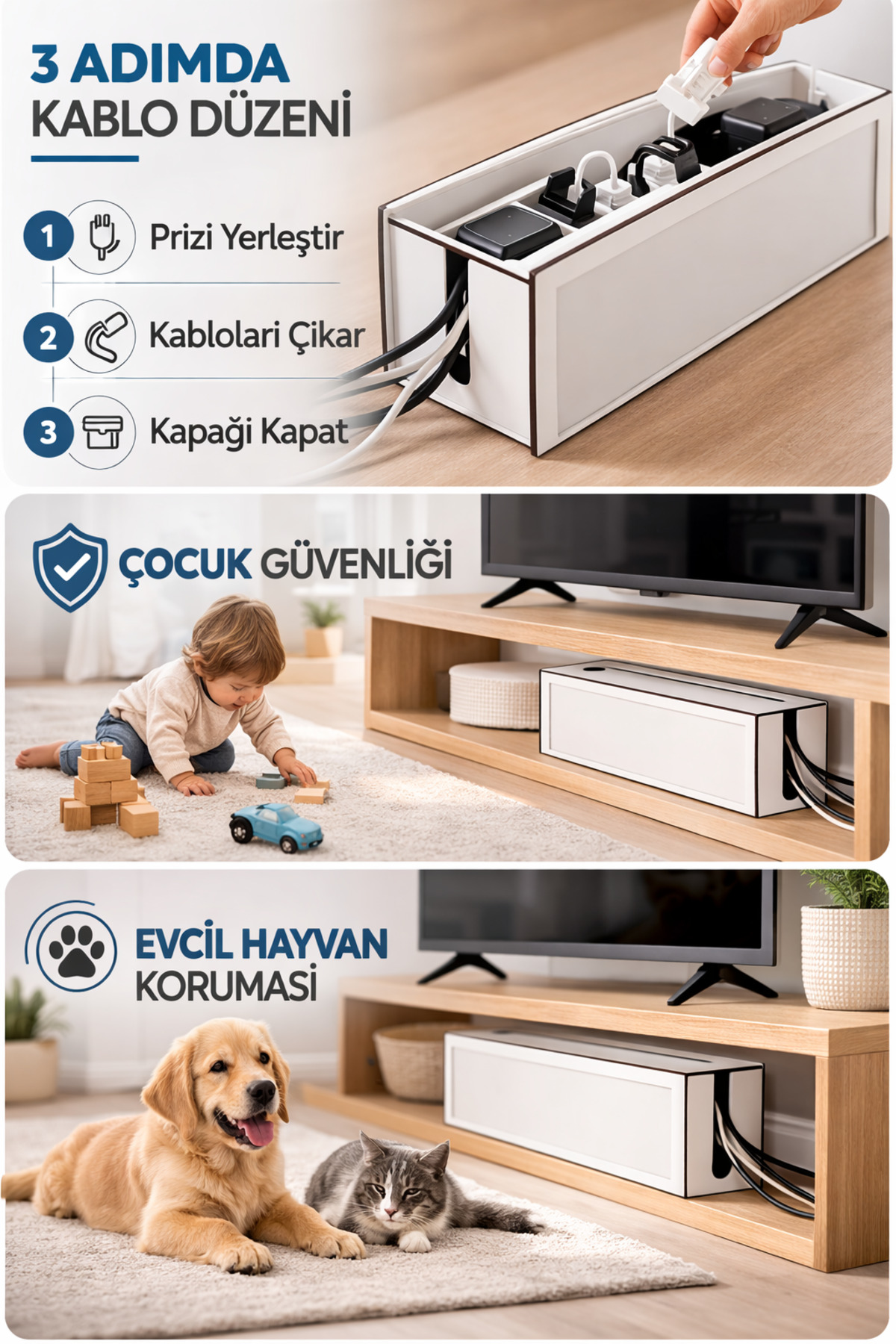 White Cable Box Cable Receptacle Organizer Organizer (DOUBLE FACE) (IN SPECIAL BOX)