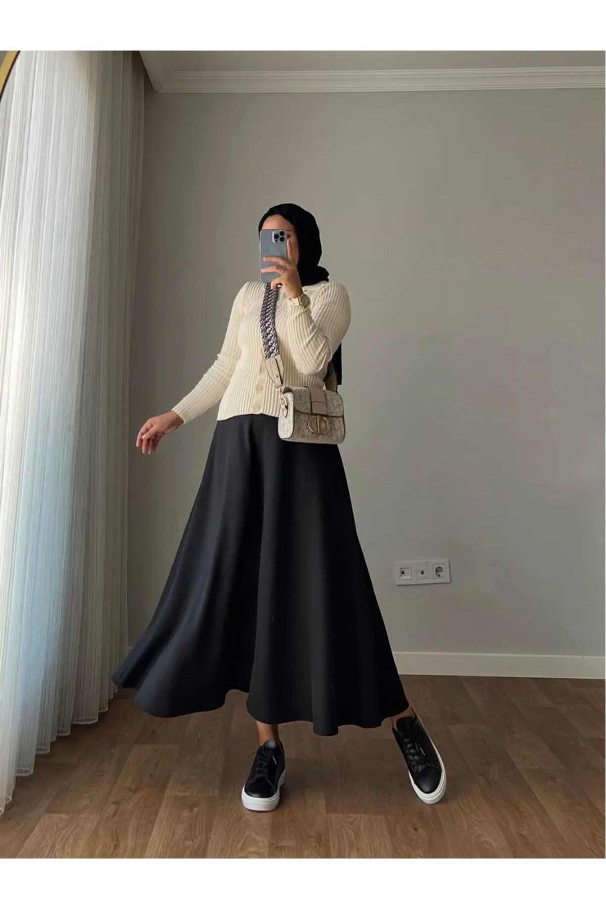 bm bessomoda fashion boutique  Kadın Skuba Kumaş Tesettür Etek - Görsel 3