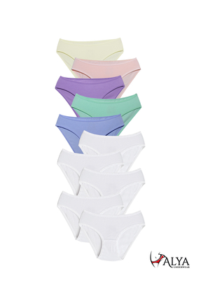 ALYA UNDERWEAR Kız Çocuk - Garson Pamuklu Kumaş Renkli Slip Külot 10'lu Paket...