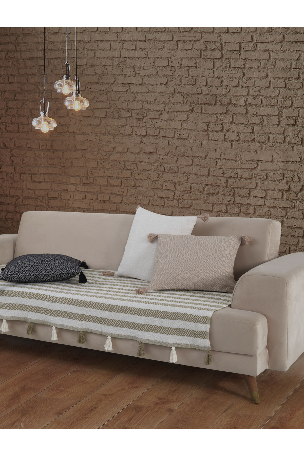 Liva Pompom Mustard Seat Cover 115 x 200 cm Sofa Sofa Sofa Bed Armchair Cover Shawl Fringed