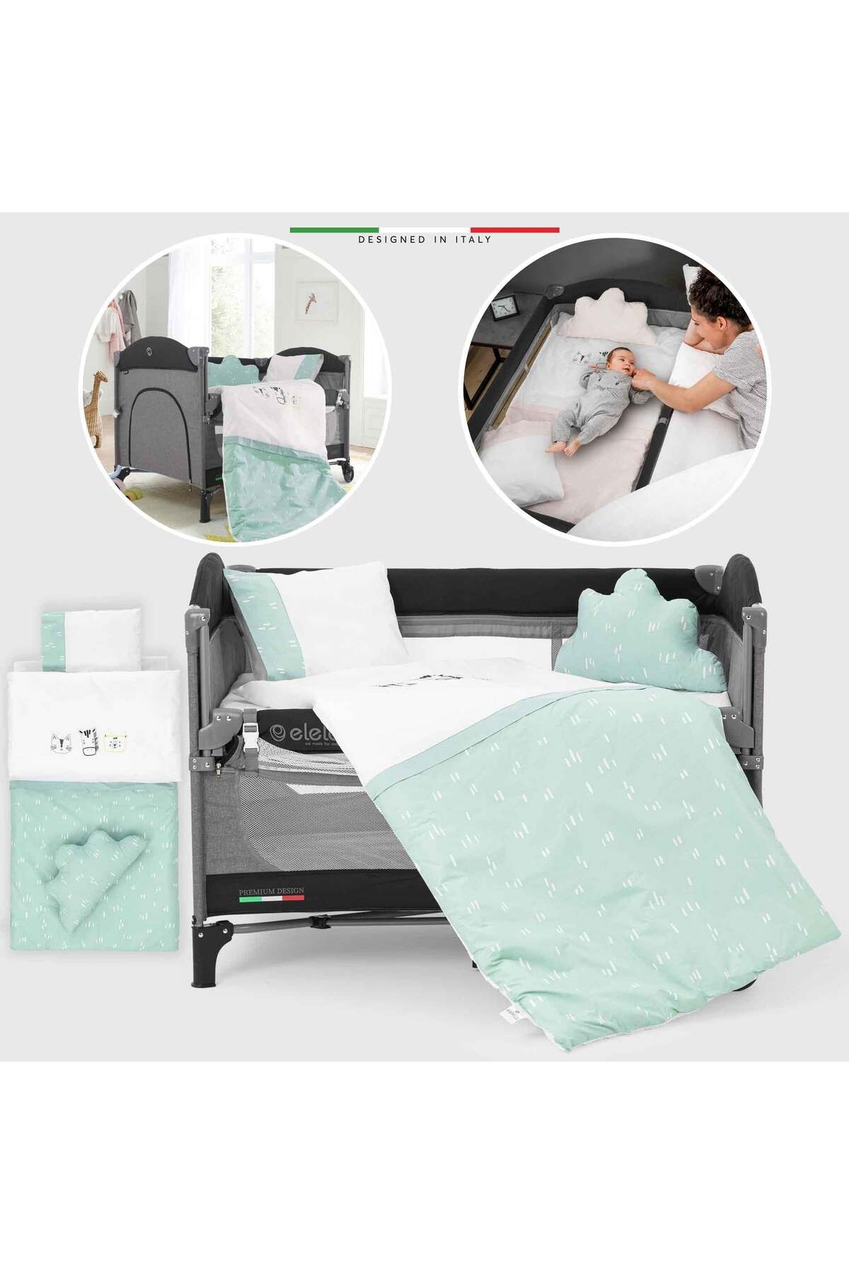 Elele EleleLife Rain 6 Parça Oyun Parkı Park Yatak Bebek Uyku Seti Mint fotoğrafı 2 (önizleme)