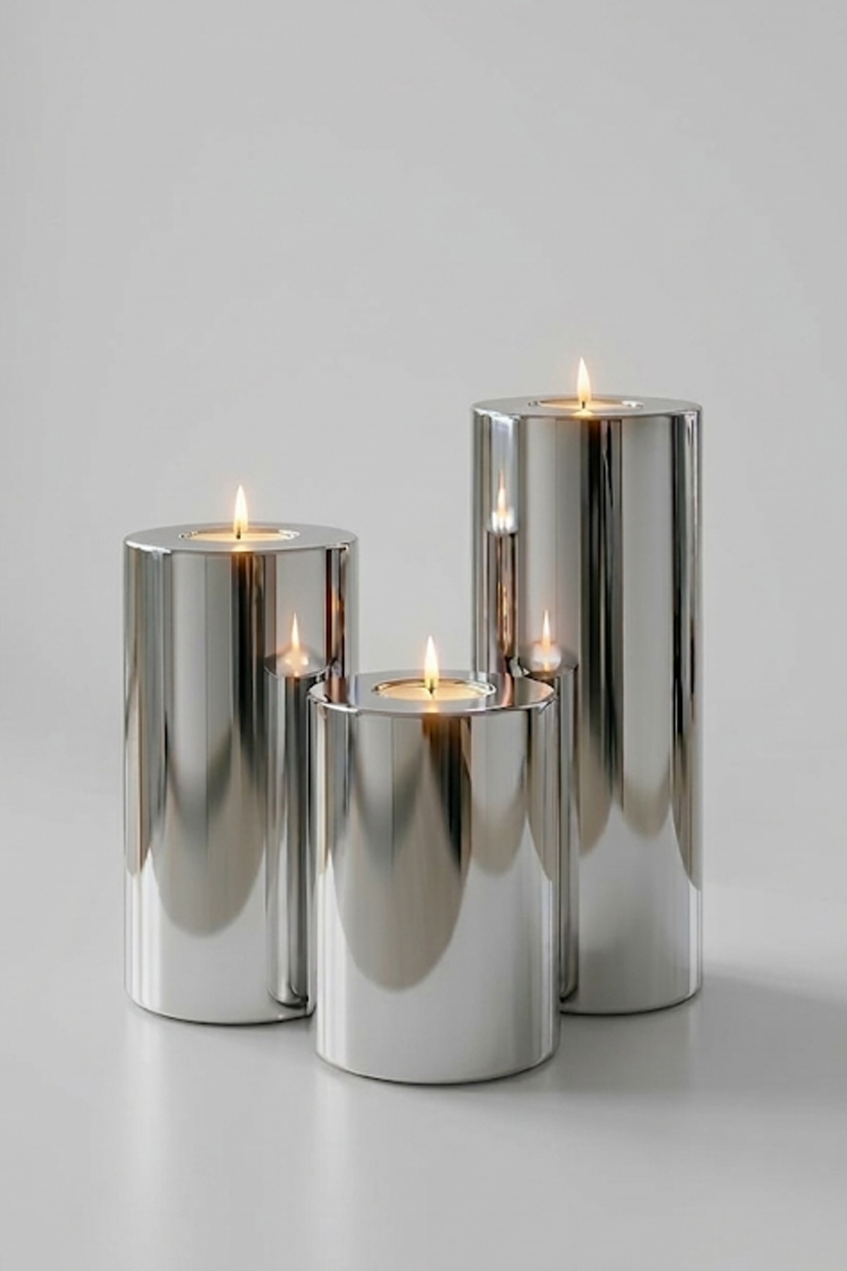 3pcs Silver Chrome Bright Surface Candle Holder Decorative Tealight Set Candle Abs Plastic Silver