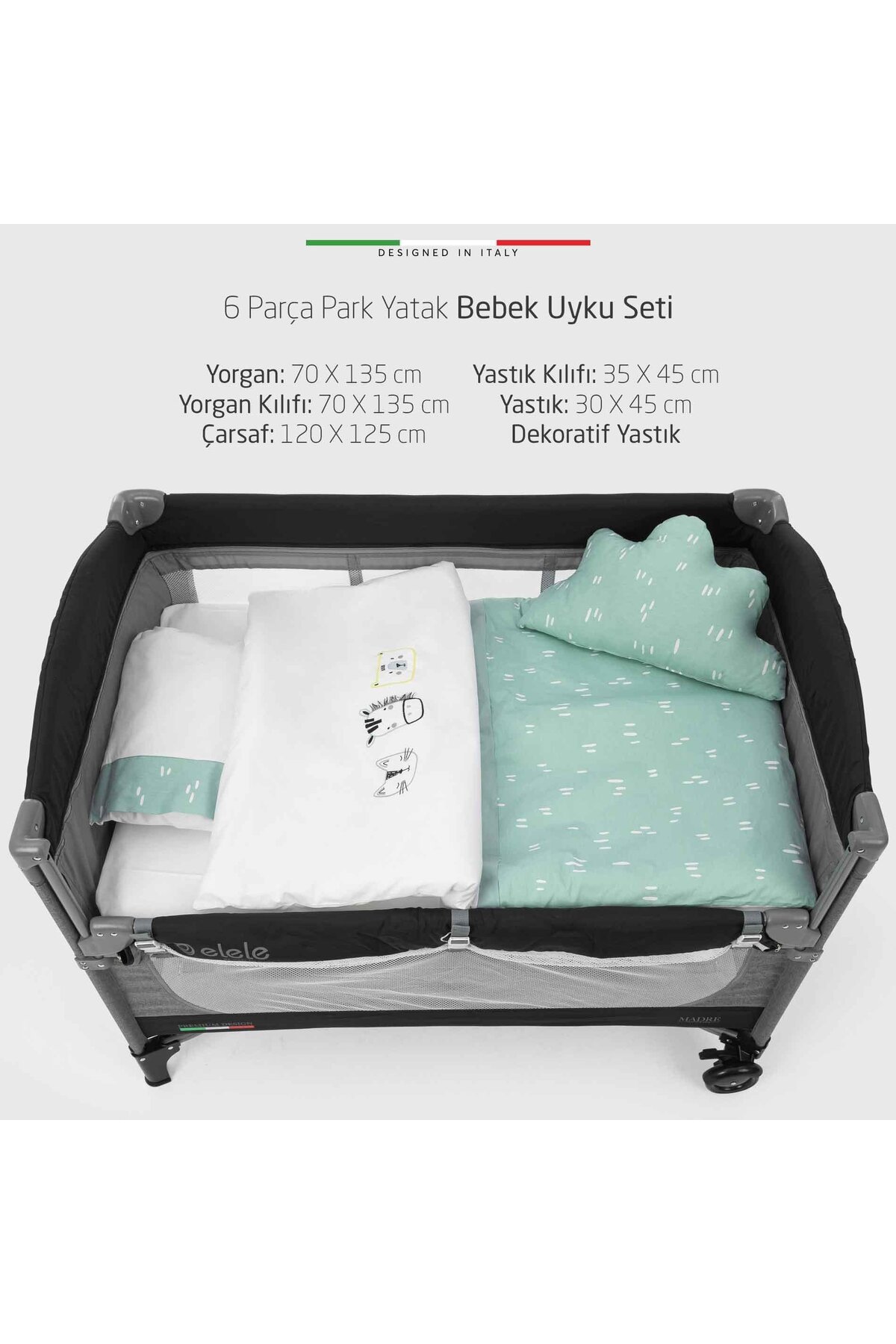 Elele EleleLife Rain 6 Parça Oyun Parkı Park Yatak Bebek Uyku Seti Mint fotoğrafı 5 (önizleme)