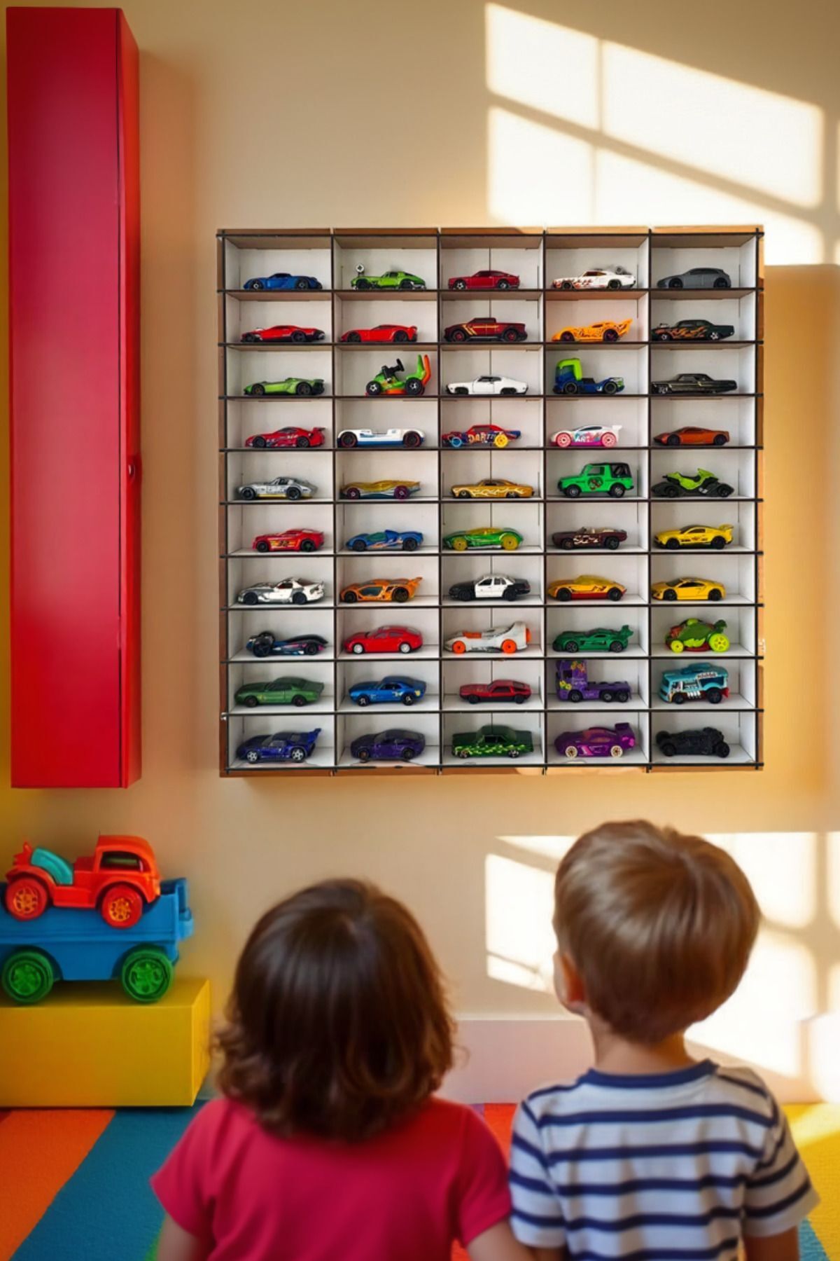 Car Rack 50pcs White Color (SUITABLE FOR hotwheels and MATCBOX CAR) Kids Toy Car Garage