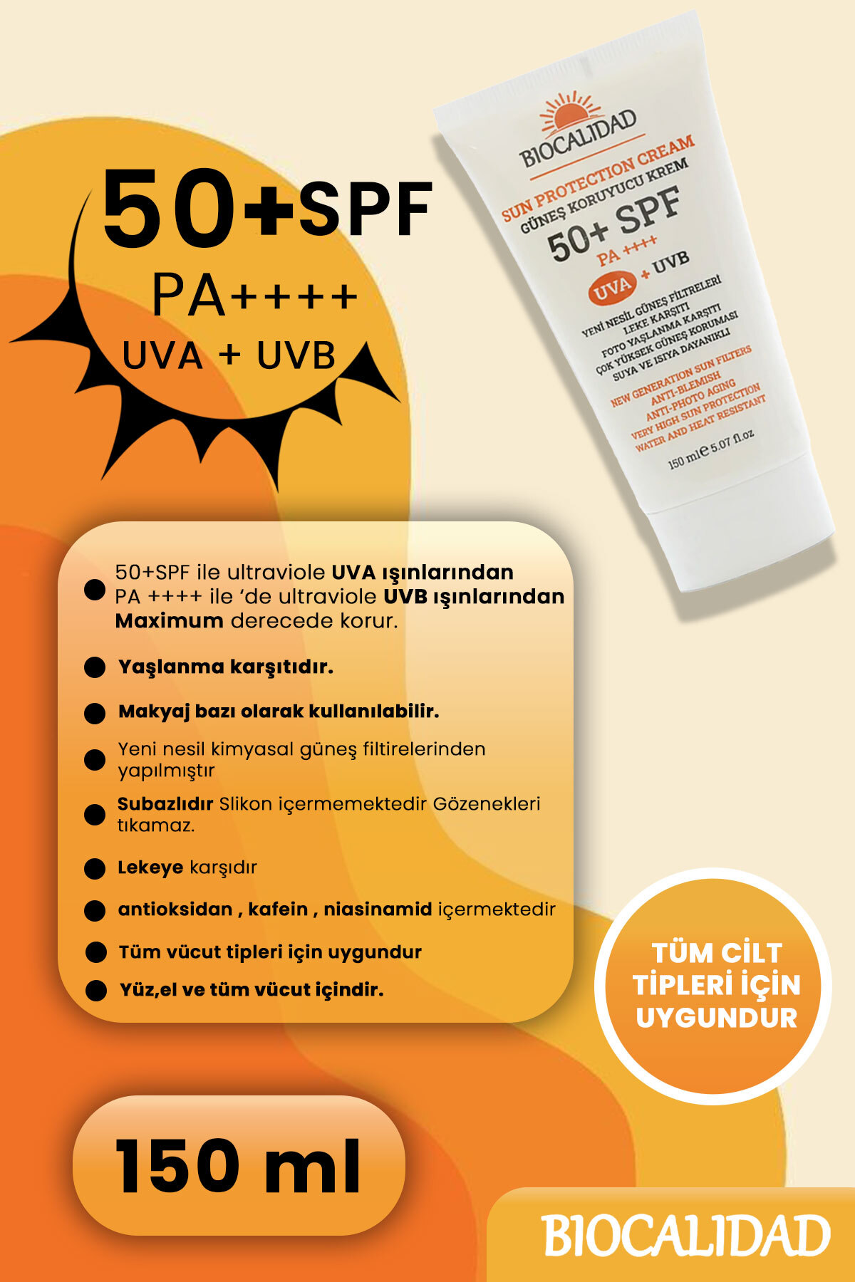 Güneş Koruyucu Krem 50+ SPF PA++++ Yeni Nesil UV Filtreleri — Güneş kremi 150 — تصویر 3 از 5